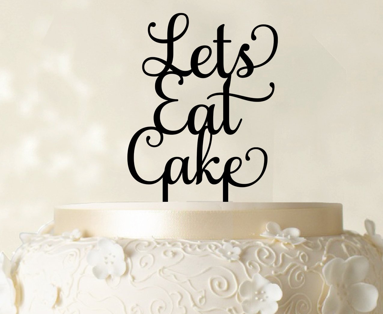 Printtoo 'Let's Eat Cake' Birthday Cake Topper - Brown Cake Decorations (5-7 Inches Wide) - Perfect for Birthday Parties, Wedding Cakes & Special Celebrations