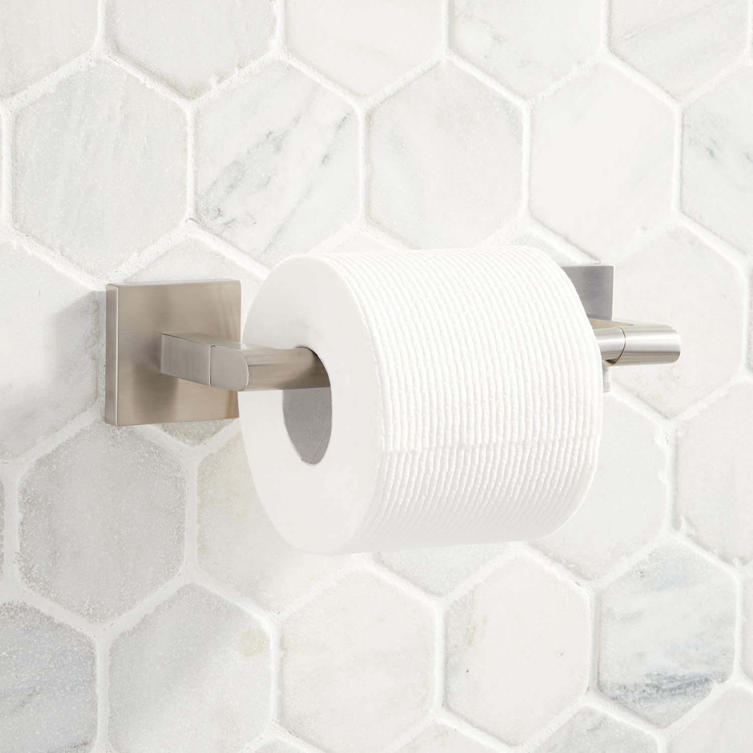 Signature Hardware 448339 Hibiscus Single Post Toilet Paper Holder in Brushed Nickel - Modern Bathroom Accessory for Home & Commercial Use