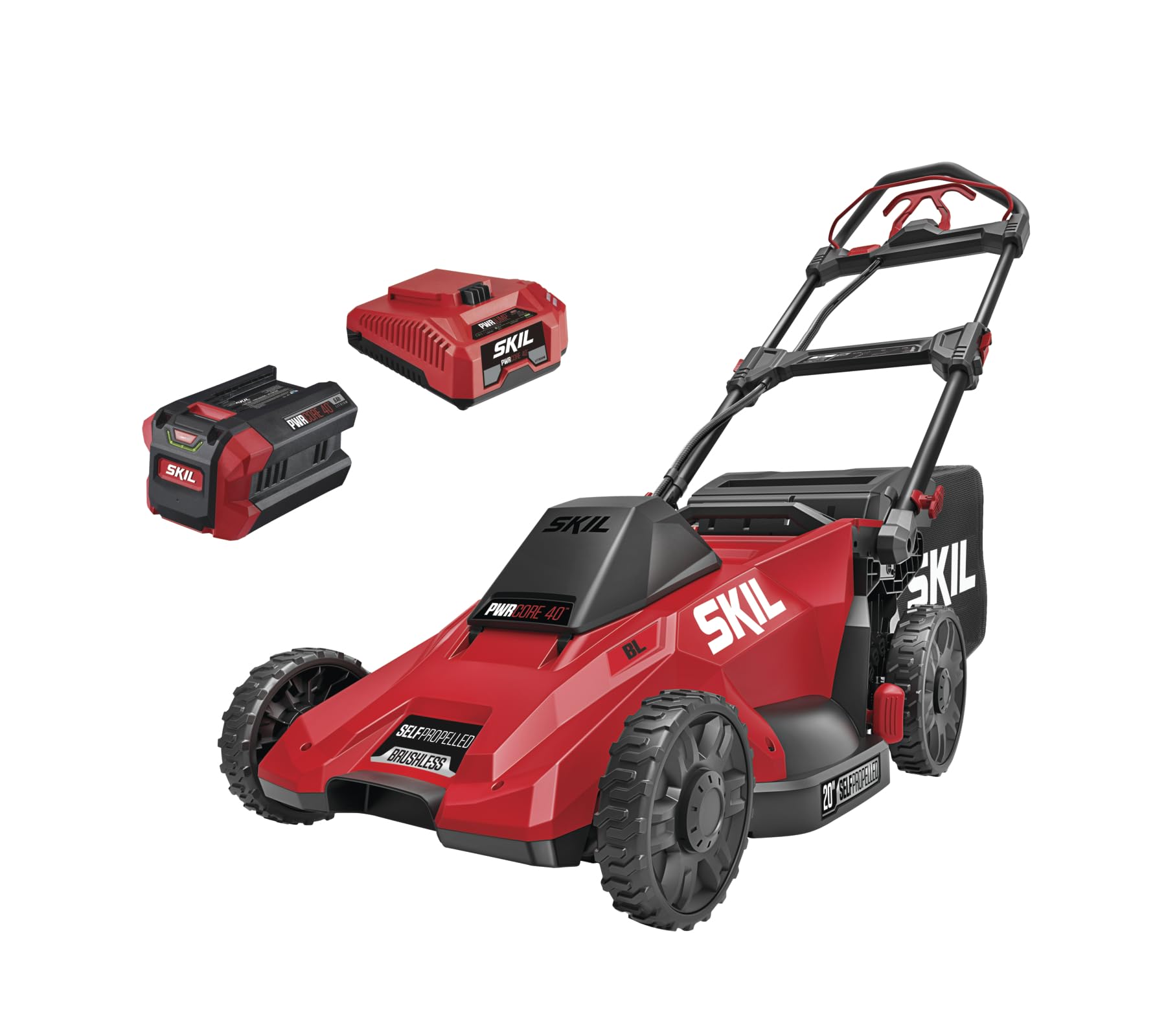 SKIL PWR CORE 40 Brushless 40V 20-Inch Self-Propelled Lawn Mower Kit with 6.0Ah Battery & Auto PWR JUMP Charger (Model SM4910C-11) - Perfect for Large Yards, Landscaping Professionals & Homeowners