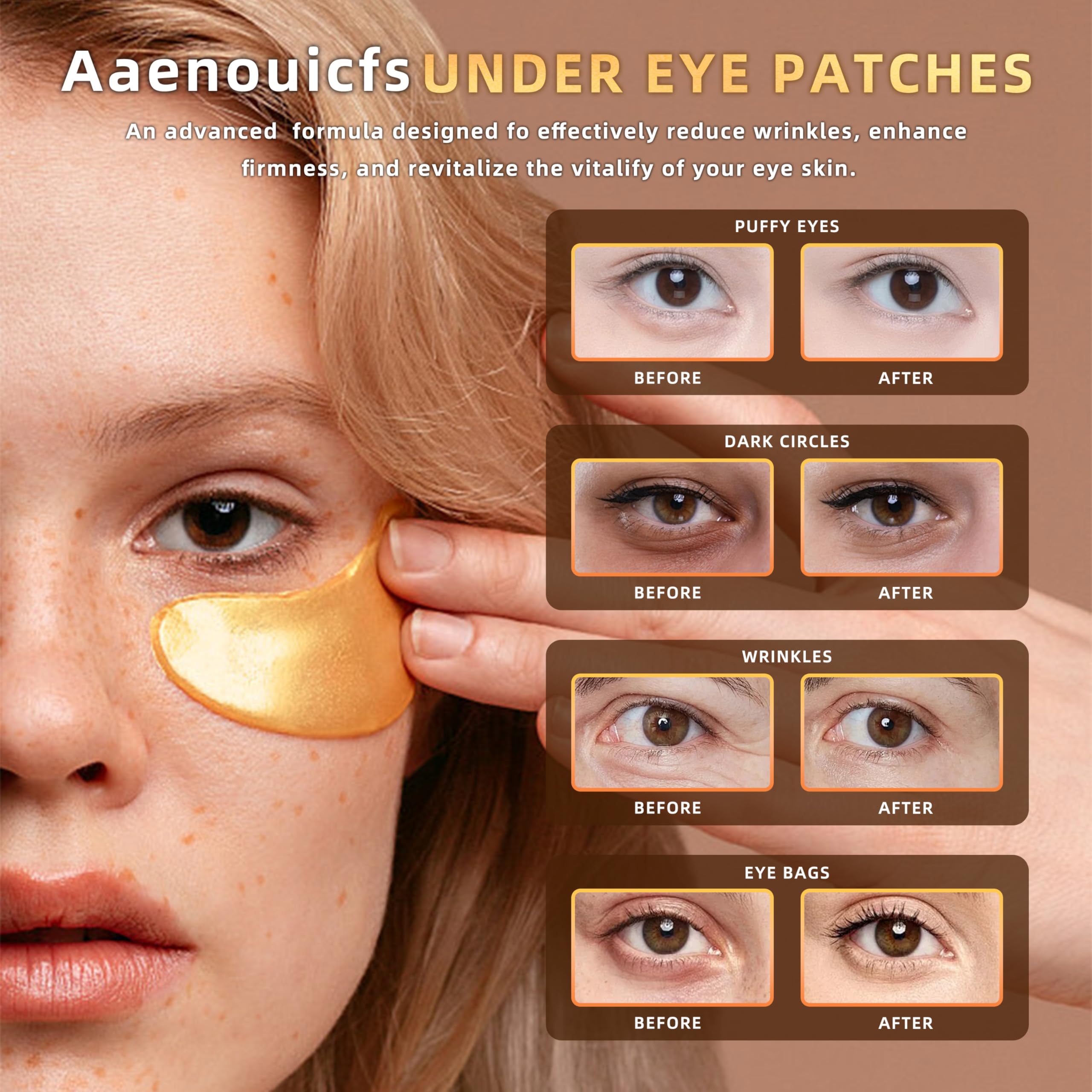 Golden Eye Mask 20 Pairs - Collagen & Hyaluronic Acid Under Eye Patches for Dark Circles, Puffiness & Wrinkles - Rejuvenating Eye Gels for Men & Women - Perfect for Overnight Treatment, Travel & Daily Skincare Routine