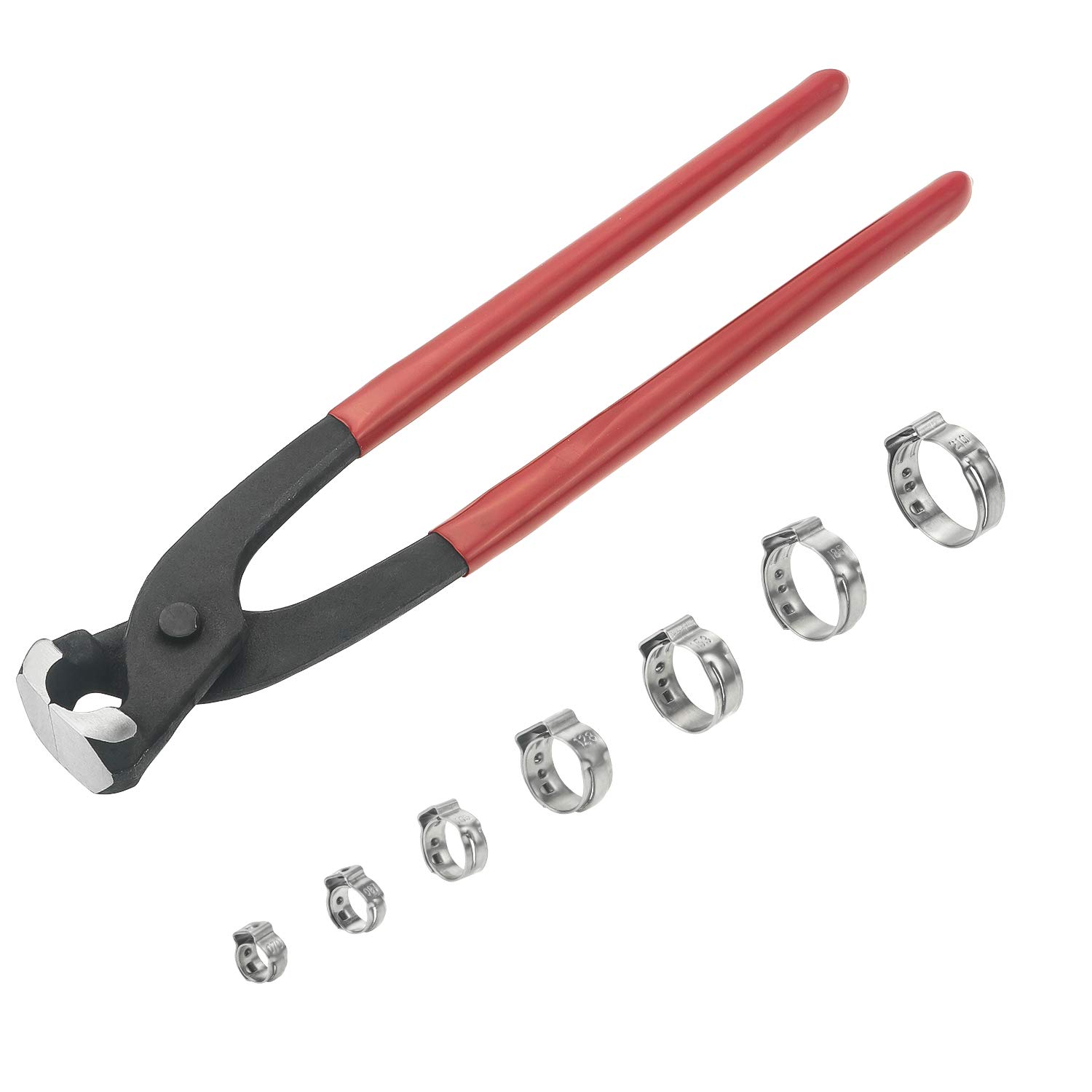 DYWISHKEY 304 Stainless Steel Single Ear Hose Clamps with Pincers Kit (90 PCS) - Heavy Duty Clamps for Automotive, Plumbing, and Industrial Applications