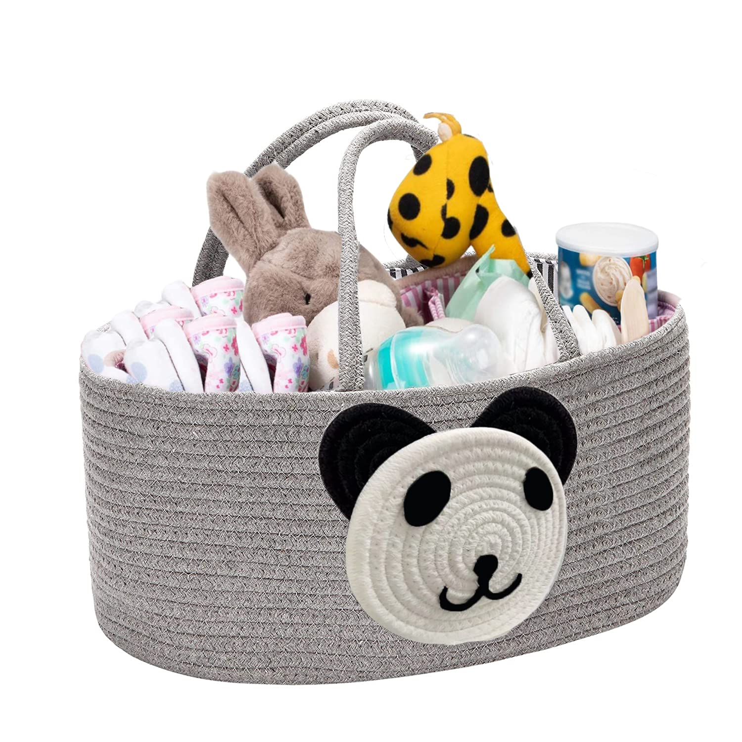Baby Diaper Caddy Organizer - 100% Cotton Canvas Portable Nursery Storage Bin with Removable Dividers | 15.7