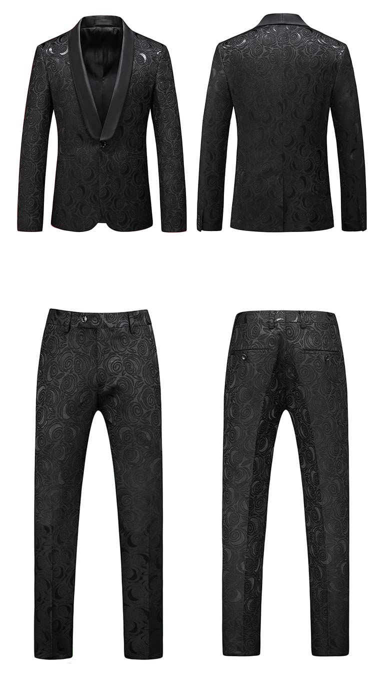 Men's Slim Fit Suit 2-Piece Set Floral Print Performance Blazer & Pants for Wedding, Party & Formal Events | Breathable & Stretch Comfort