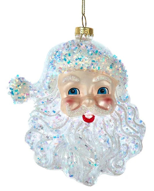 5.5 Inch Sparkling Glass Santa Head Christmas Ornament - Perfect for Holiday Tree Decorations, Festive Home Decor, and Gift Giving