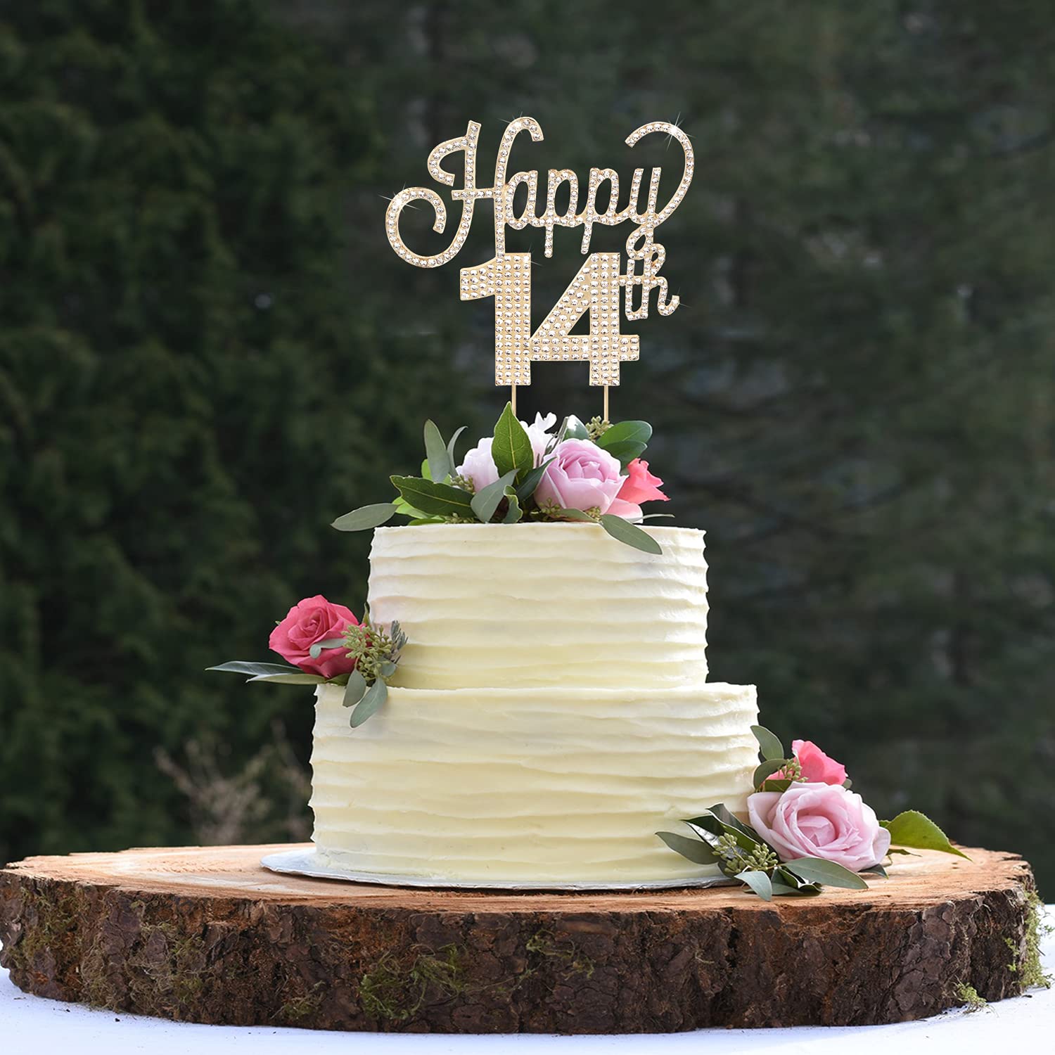 14th Birthday Gold Rhinestone Cake Topper - Elegant Fourteen Years Old Party Decorations | Perfect for Birthday Cakes, Centerpieces & Gift Signs | Celebrate with Style at Parties & Special Events