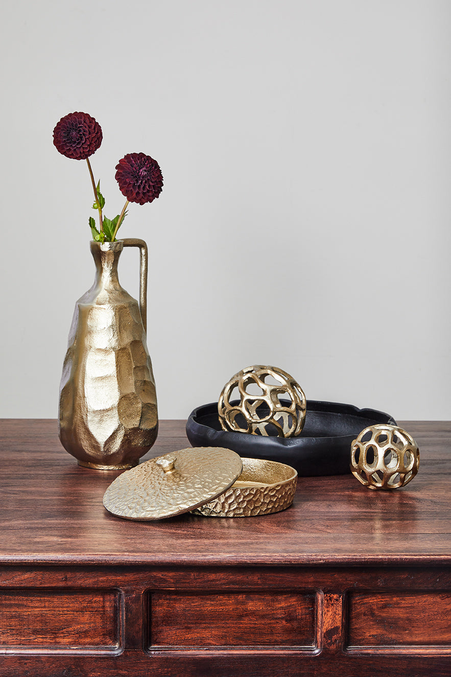 Bernice Round Decorative Storage Box 8x8x3.5 Inches Gold - Perfect for Jewelry, Keepsakes & Home Organization