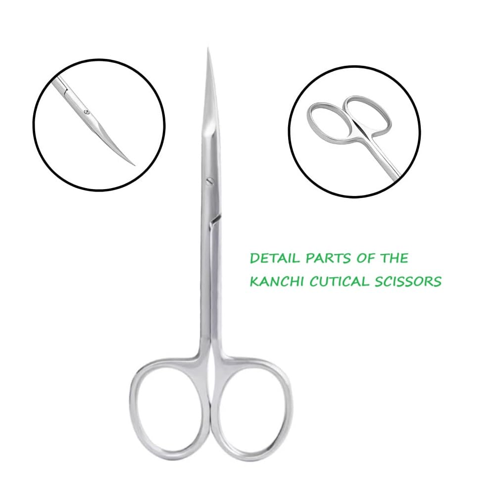 KANCHI Professional Cuticle Scissors - Sharp Curved Blade, Ultra Slim Precision Manicure & Pedicure Scissors with Pointed Tip for Eyebrow & Eyelash Grooming | Perfect for Salon, Home & Travel Nail Care