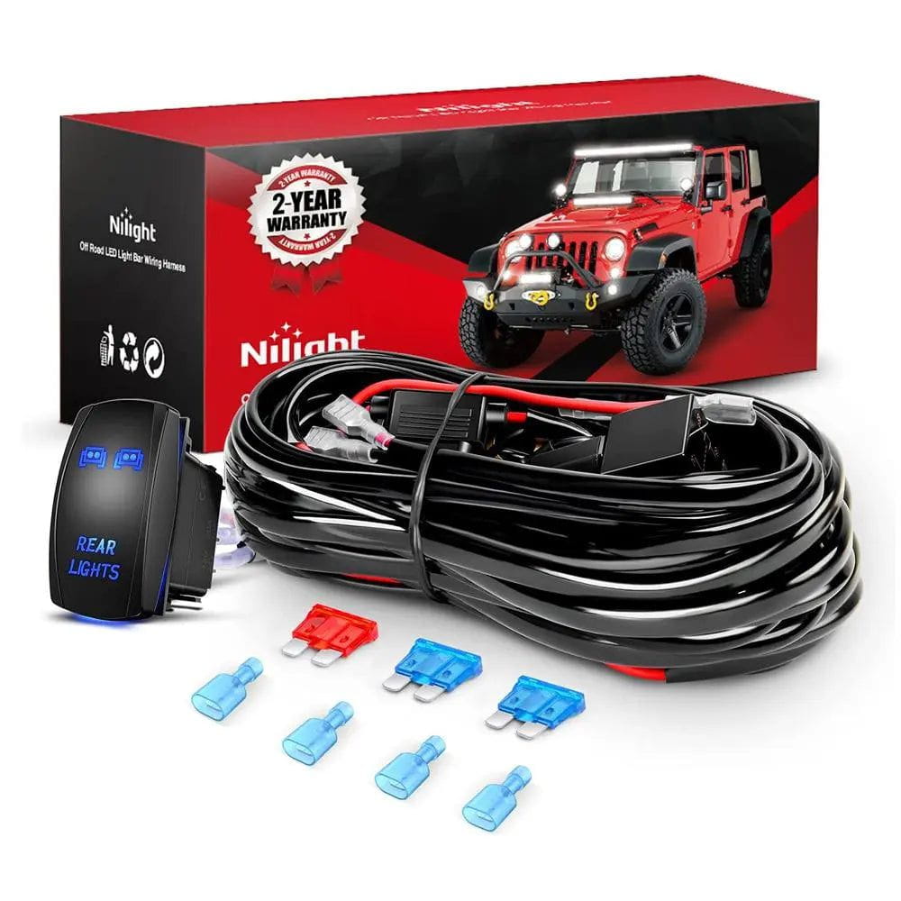 16AWG Wire Harness Kit with 2 Leads, 12V 5-Pin Rear Lights Switch, 3 Fuses & 4 Spade Connectors - Perfect for Automotive, Marine, and RV Lighting Upgrades