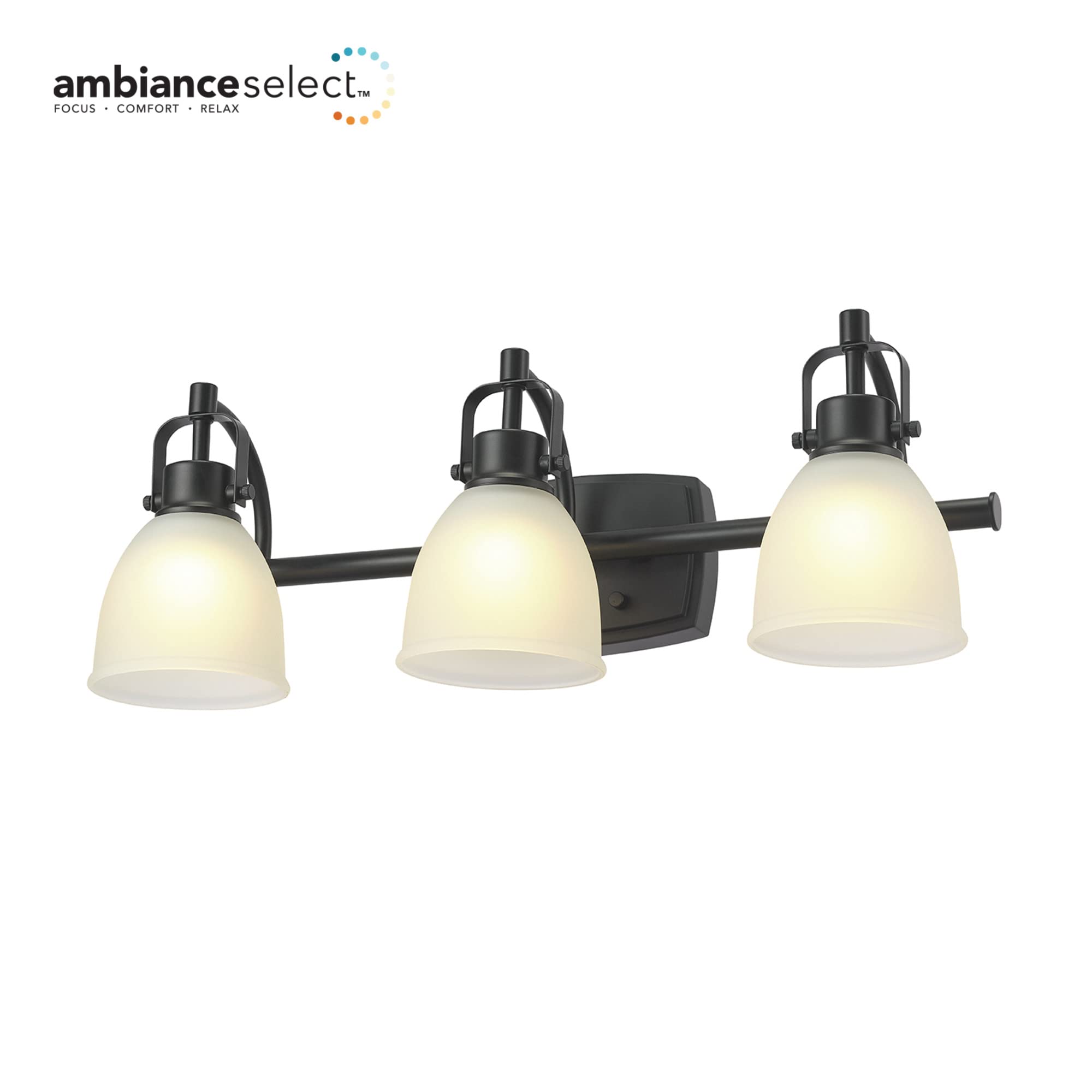 Globe Electric 52090 Gilroy 3-Light 25W LED Vanity Light with Adjustable Color Temperature (3000K-4000K-5000K) - Matte Black Finish, Frosted Glass Shades, 1780 Lumens, Energy Star Certified - Perfect for Bathroom, Dressing Room & Vanity Mirror Lighting