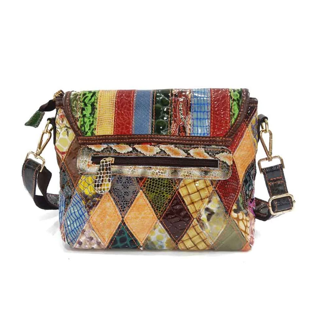 Stylish Women's 3D Color Block Crossbody Bag - Genuine Leather Snake Print Shoulder Purse with Shiny Finish | Perfect for Work, Travel & Evening Outings