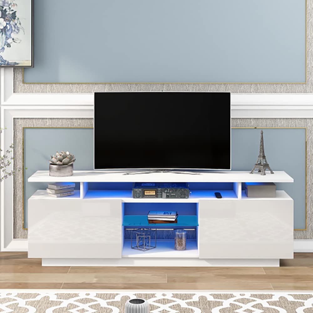 Modern LED Coffee Table with RGB Lights & Wheels - High Gloss Cocktail Table, Sofa Side Table for Living Room, Home Office & Hotel (White) - Perfect for Entertainment Spaces, Gaming Rooms & Contemporary Decor