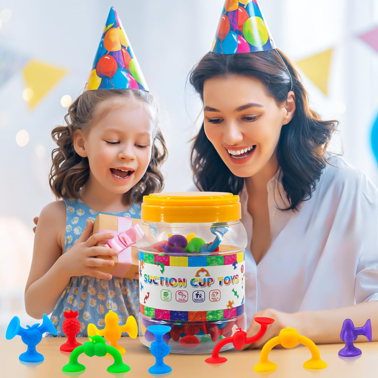50 Pcs Silicone Fruit Sucker Toys for Kids Ages 3-6 | Fun Bath & Stress Relief Toys with Storage | Perfect for Toddler Sensory Play & Bathtime Fun