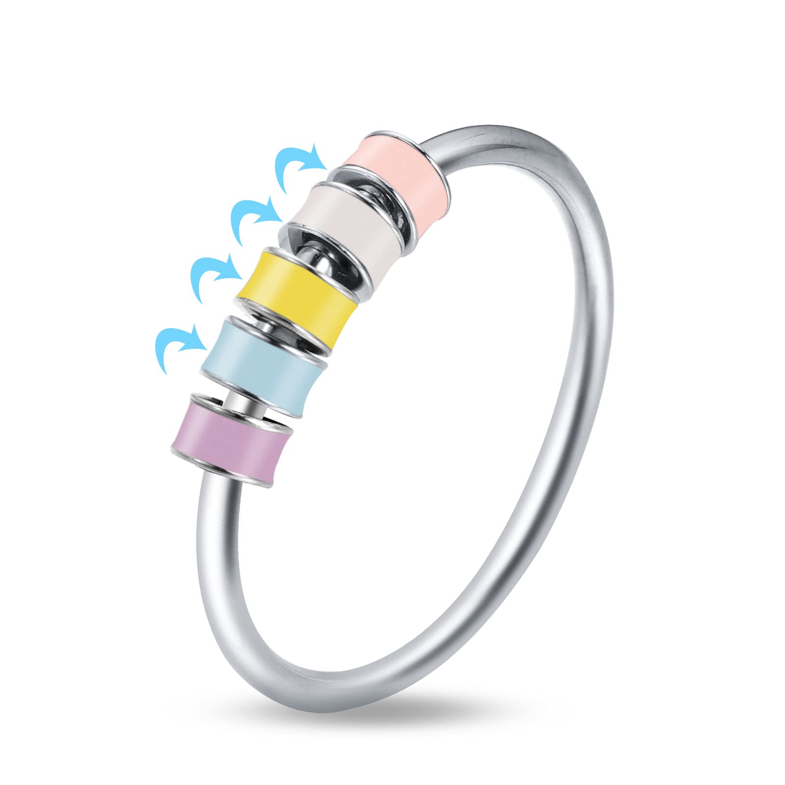 LOVECOM 925 Sterling Silver Fidget Spinner Ring with Colorful Enamel Beads - Anti Anxiety Stress Relief Jewelry for Women & Men - Rotating Stackable Ring for Anxiety Relief - Perfect for Christmas Gifts, Office Stress, ADHD Focus & Daily Relaxation