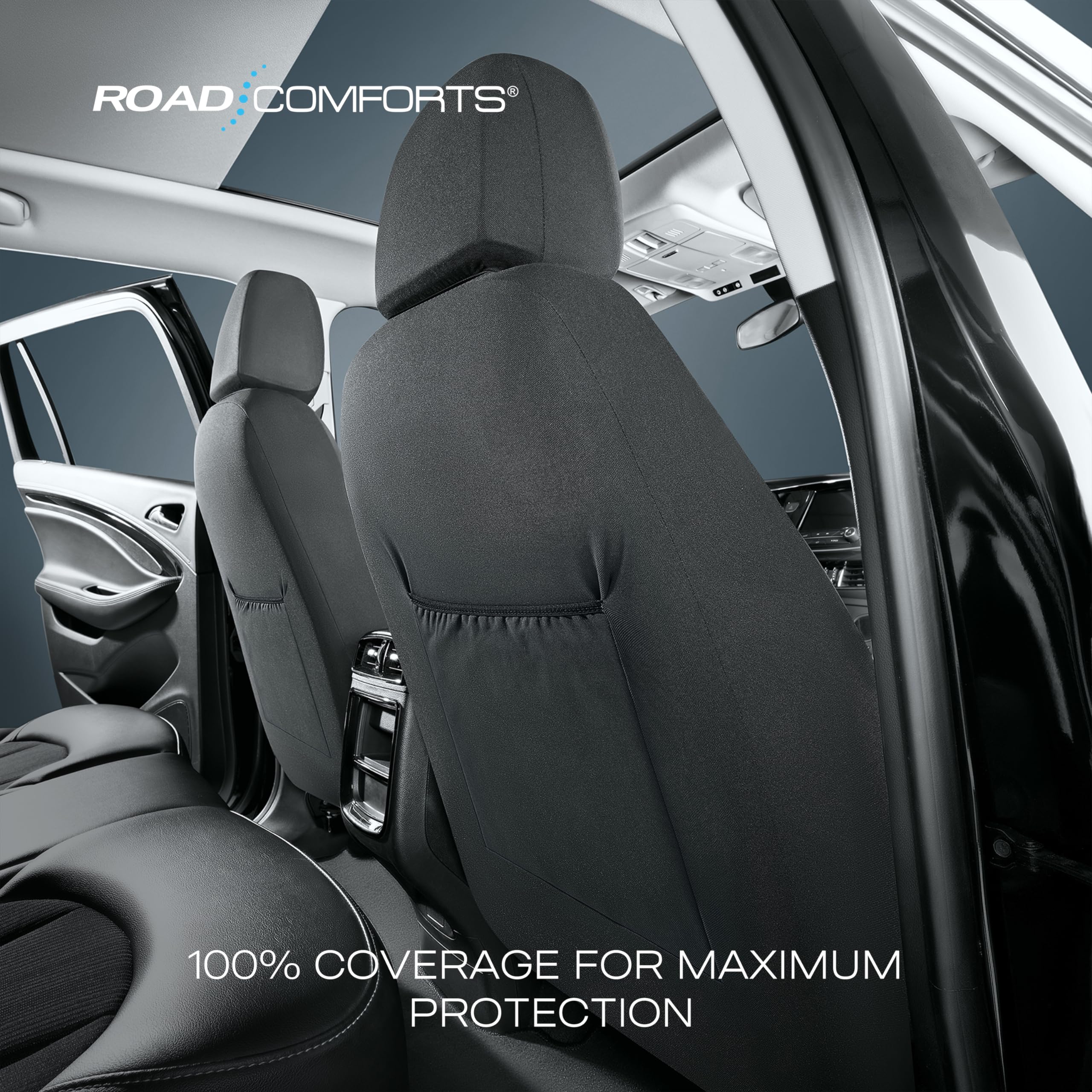 Road Comforts Baja Blanket Seat Covers - Gray Diamond Jacquard Fabric Bucket Seat Covers for Cars, Trucks, SUVs & Vans | Airbag Compatible, Universal Fit Low Back Design | Perfect for Road Trips, Camping & Daily Commute