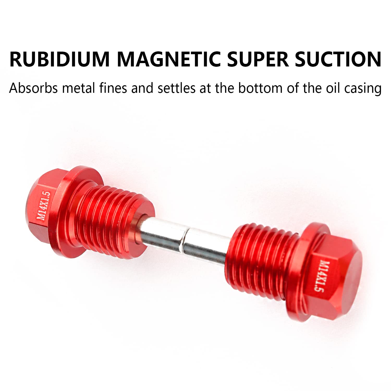 M14 x1.5 Magnetic Oil Drain Plug Kit with Gaskets - Compatible with Honda Civic, Accord, Clarity, City & Acura CL, CSX - Red - Engine Protection Accessories (Perfect for Oil Changes & Prevent Metal Debris in Engine)