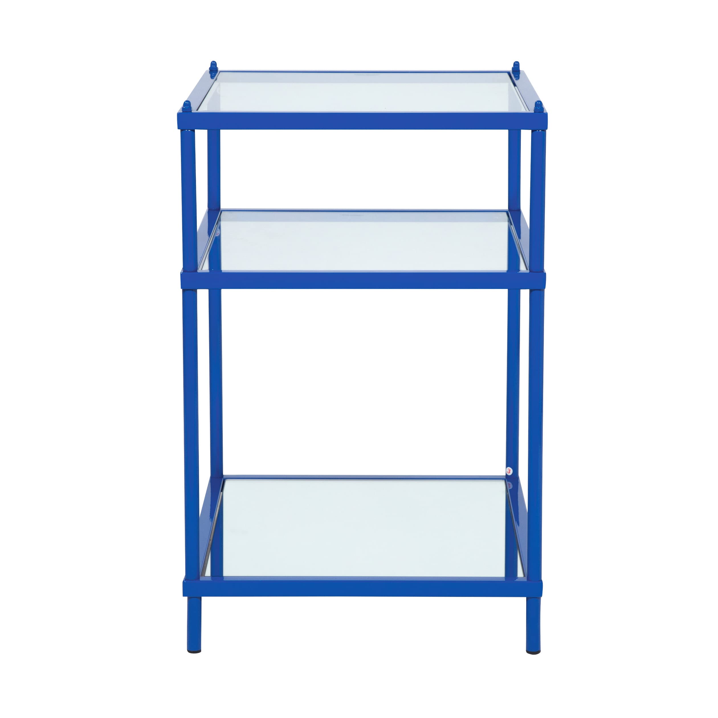 Modern 2-Shelf Metal Storage Side Table with Glass Top - 18 Inch Rectangle Design for Living Room & Bedroom - Blue Langeloth Style - Perfect for Holding Books, Plants & Decor