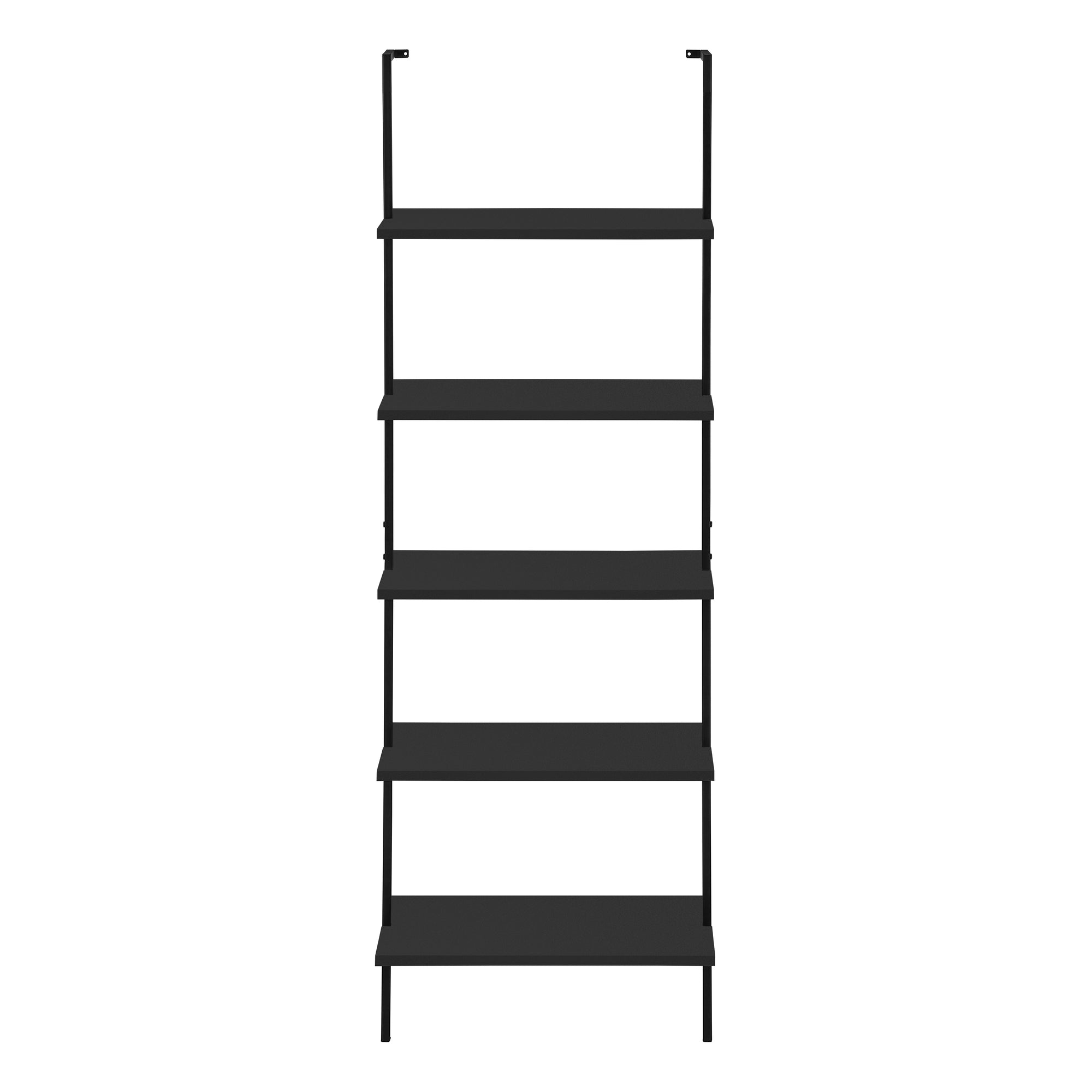 72 Inch Black Metal Ladder Bookcase - Modern Industrial Style Bookshelf for Living Room, Office, or Bedroom Storage