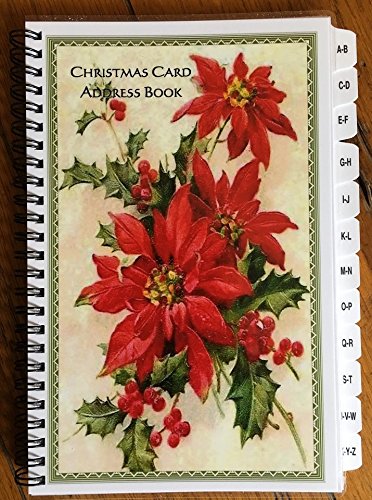 Personalized Christmas Card Address Book with A-Z Tabs - Spiral Bound Poinsettia Design - Perfect Holiday Gift for Family & Friends | Home Office Organization, Christmas Party Favors, Secret Santa Gifts