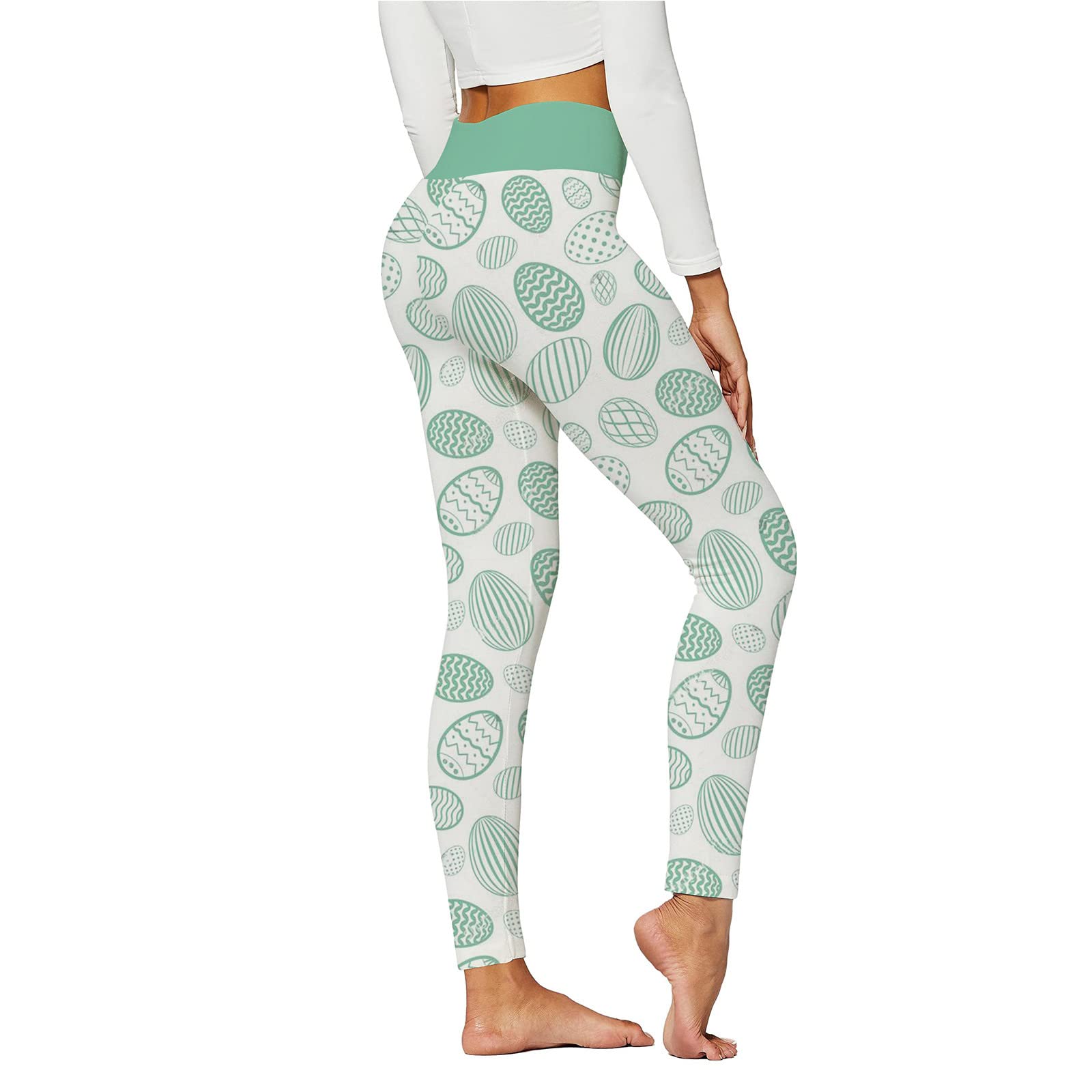 XIAOBU Women's High Waist Butt Lifting Yoga Pants - Running Leggings with Easter Egg Print for Workout, Gym & Casual Wear