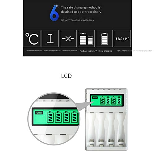 Smart LCD Display 4-Slot Battery Charger for AA/AAA NiCd/NiMH Rechargeable Batteries - Fast Charging with Auto Shutoff - Perfect for Cameras, Toys, and Home Electronics