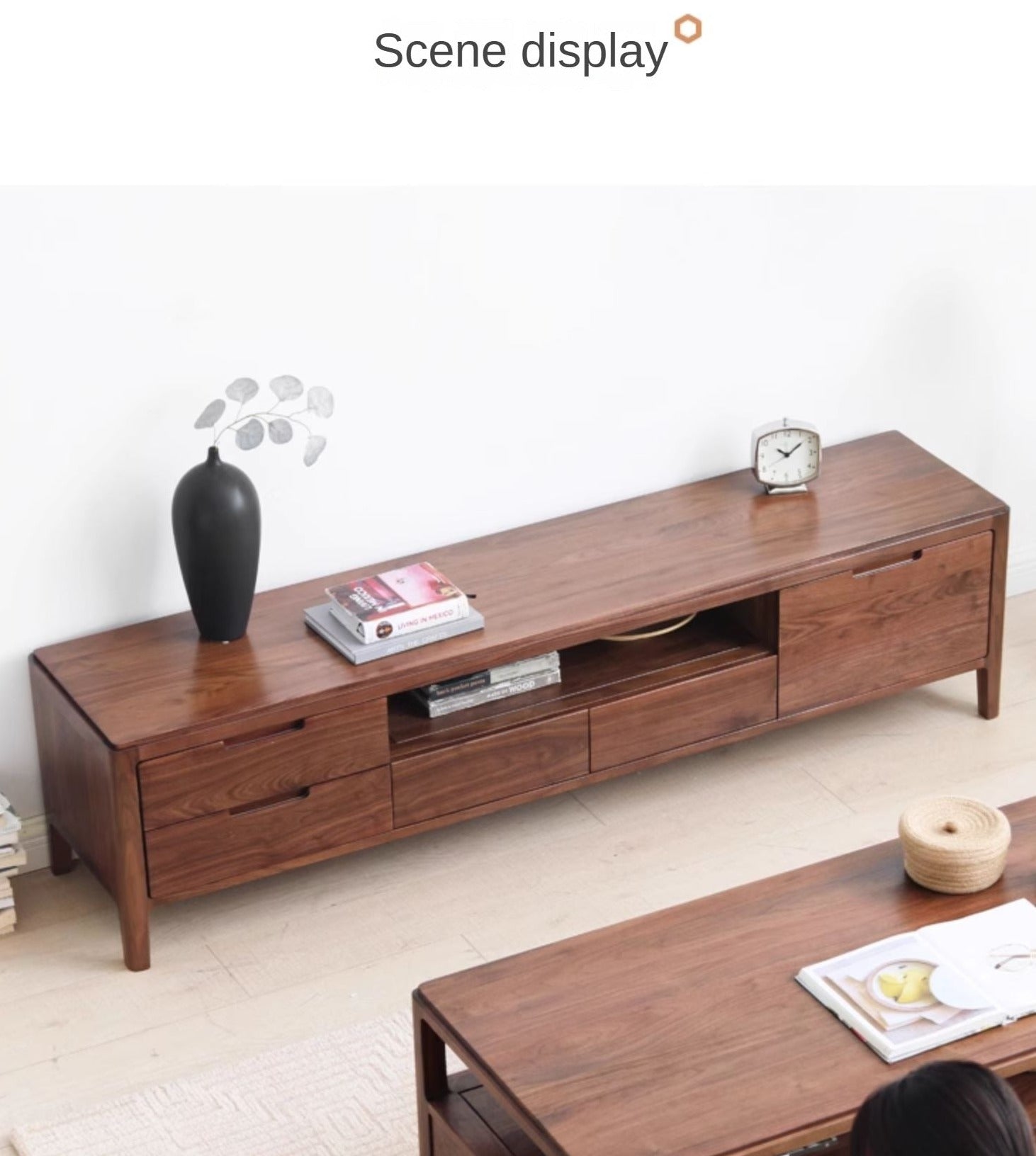 Premium Black Walnut Solid Wood TV Stand - Large Storage Entertainment Center for Living Room, Home Theater & Media Organization