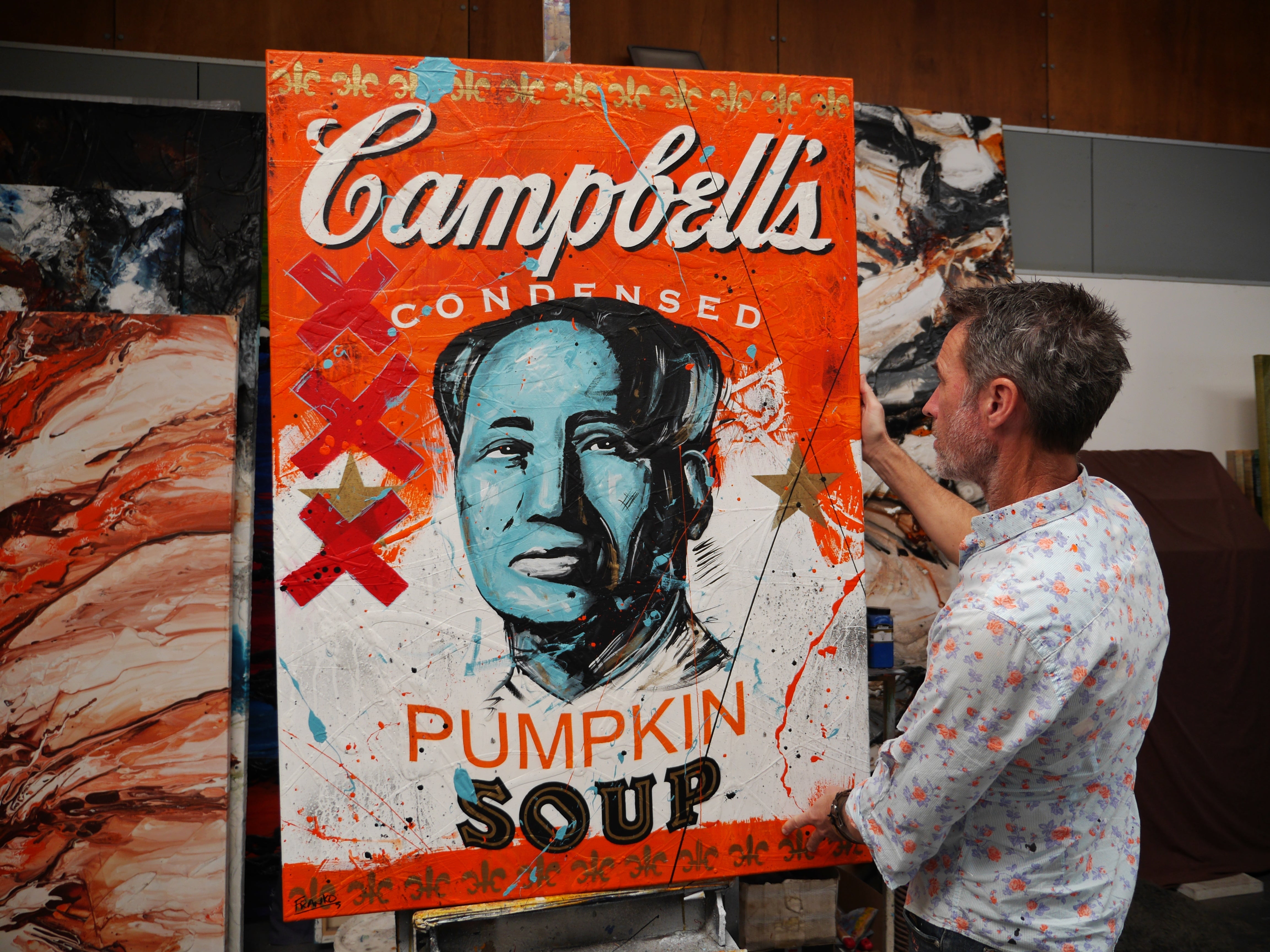 Mr Mao 140cm x 100cm Campbell's Soup Textured Urban Pop Art Canvas Painting - Modern Wall Decor for Living Room, Bedroom & Office