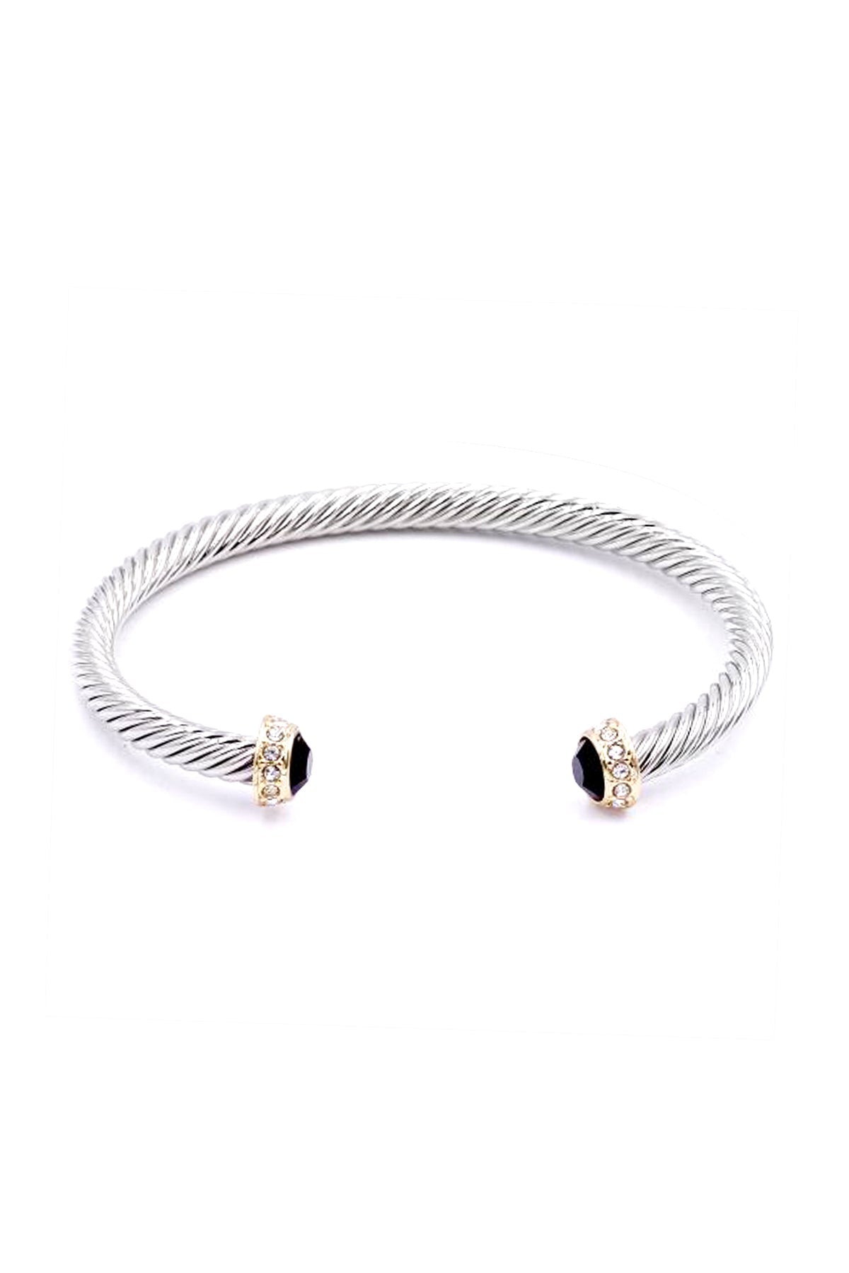 Elegant Two-Tone Silver & Black Crystal Stainless Steel Cuff Bracelet for Women - Perfect for Parties, Weddings & Evening Events