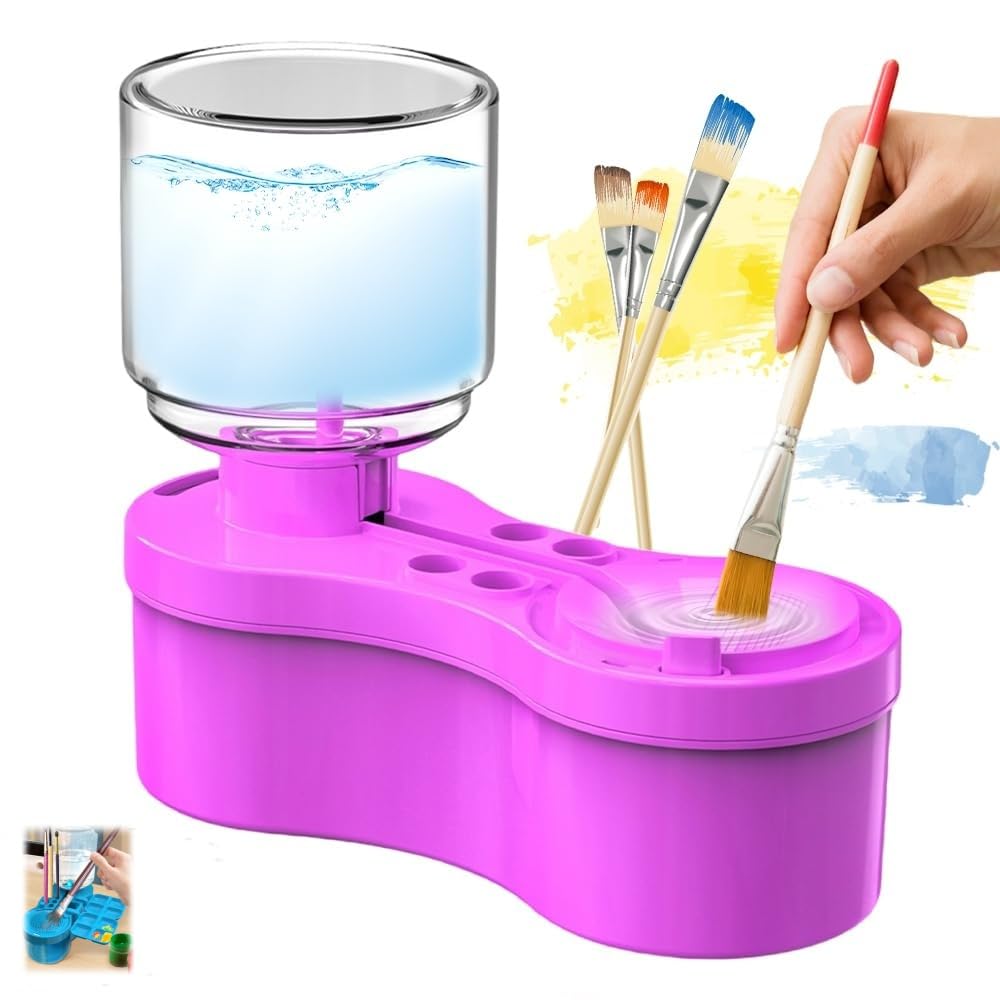 Premium Paint Brush Cleaner with Paint Tray - Acrylic Brush Washer & Water Dispenser Tool - Efficient Brush Rinser for Artists (Purple, 1-Pack) - Perfect for Studio Painting, DIY Crafts & Home Decor Projects