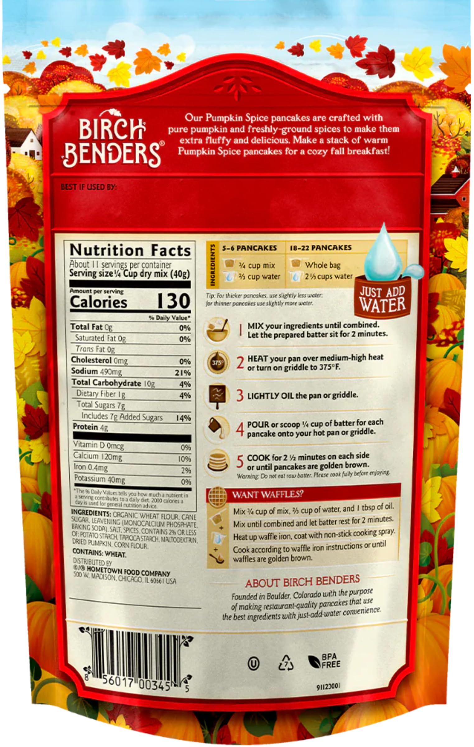 Birch Benders Pumpkin Spice Pancake & Waffle Mix - 16oz (1 Pack) with By The Cup Swivel Spoons | Easy Breakfast Solution for Fall Mornings & Holiday Brunches