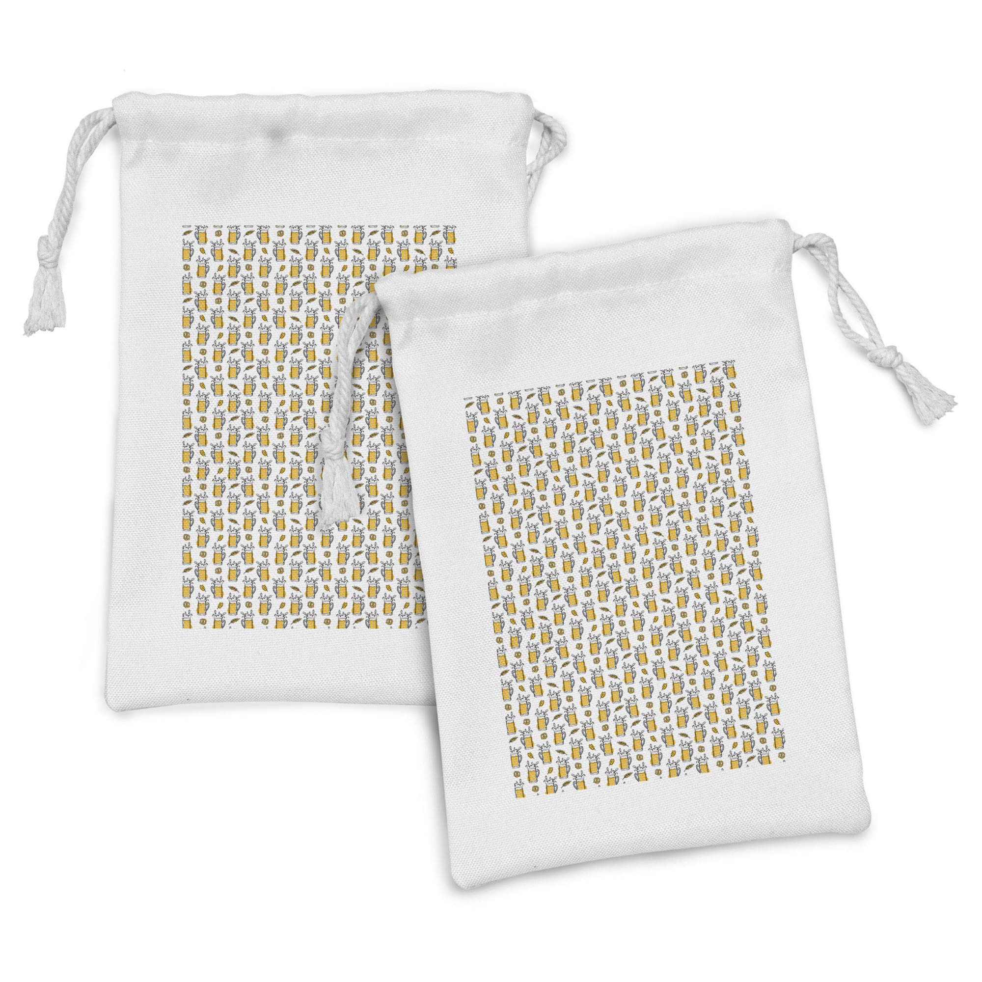 Ambesonne Beer Fabric Pouch Set of 2 - Doodle Drink Pattern Drawstring Bags for Toiletries, Masks & Party Favors (9