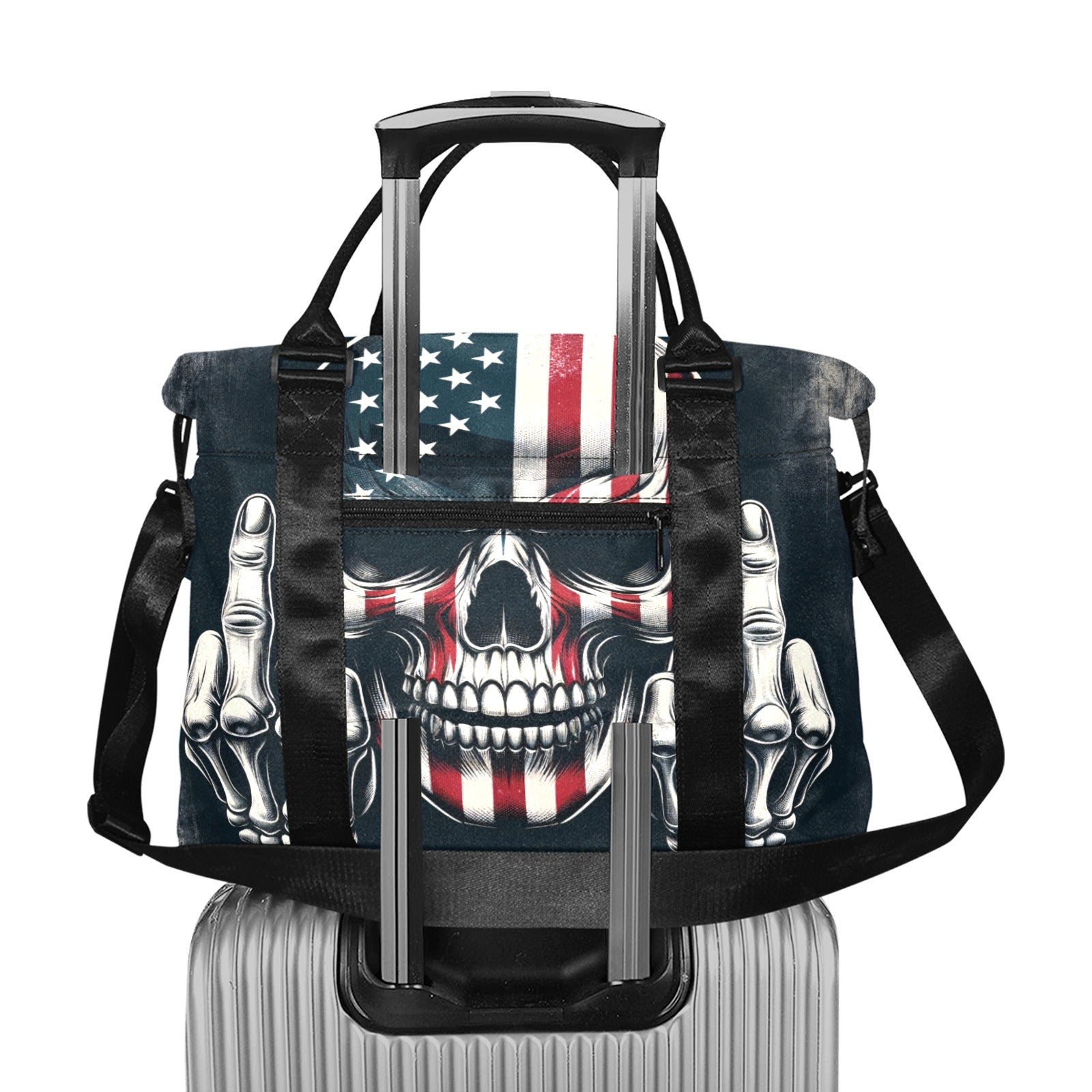 Skull & Middle Finger Print Large Capacity Duffle Bag - Gym, Travel, Workout & Weekend Getaway Essentials
