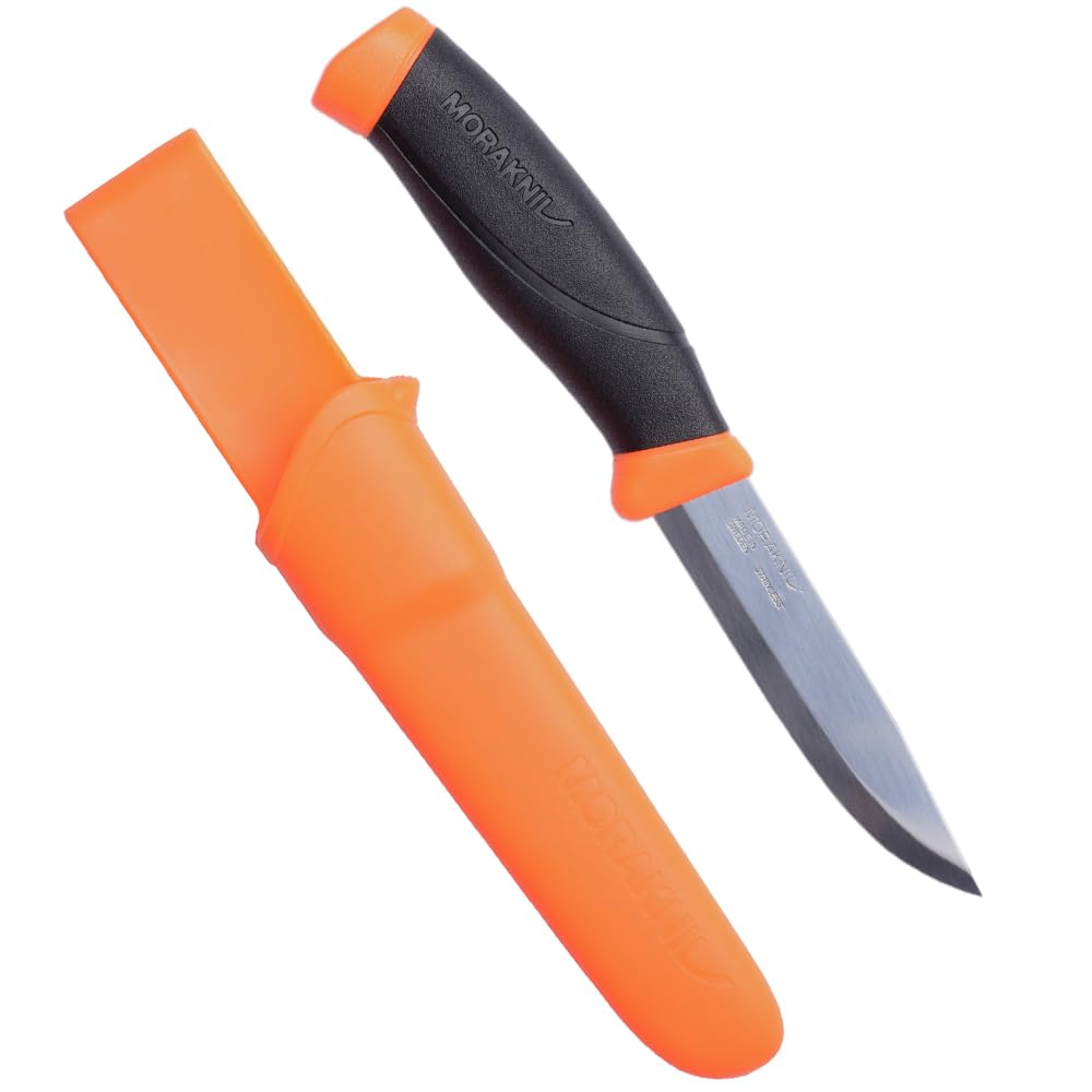 Morakniv Companion Outdoor Survival Knife - 4.1 Inch Stainless Steel Fixed Blade with Non-Slip Grip (Orange) - Perfect for Camping, Hiking & Bushcraft (Model M-11824)