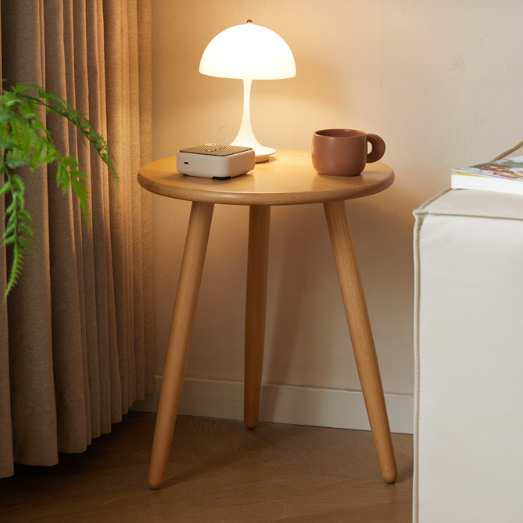Solid Beech Wood Round Side Table - Small Accent Table for Living Room, Bedroom, or Patio - Natural Wood End Table with Sturdy Construction