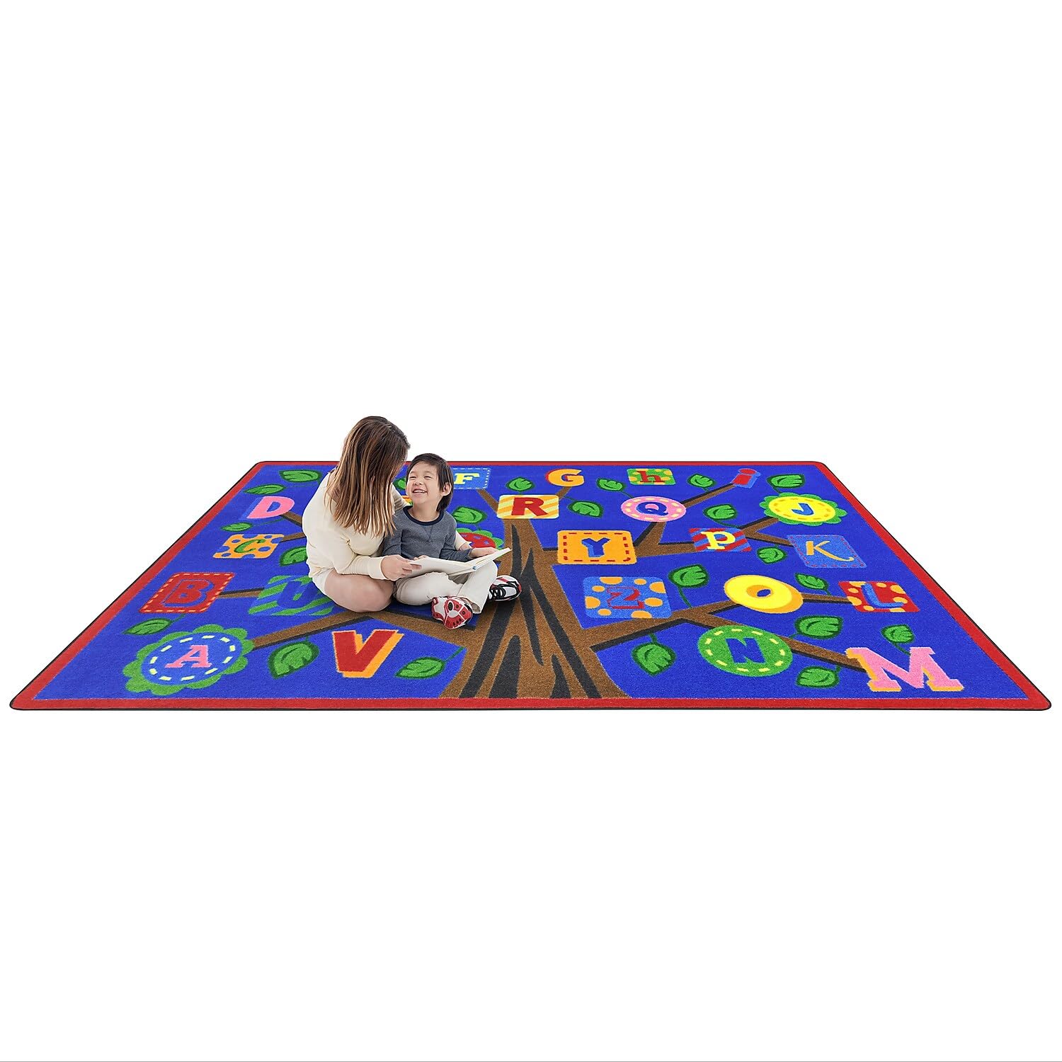 Joy Carpets Alphabet Leaves Educational Kids Rug - D Letter Design, Bold Colors for Playroom & Classroom Learning Activities