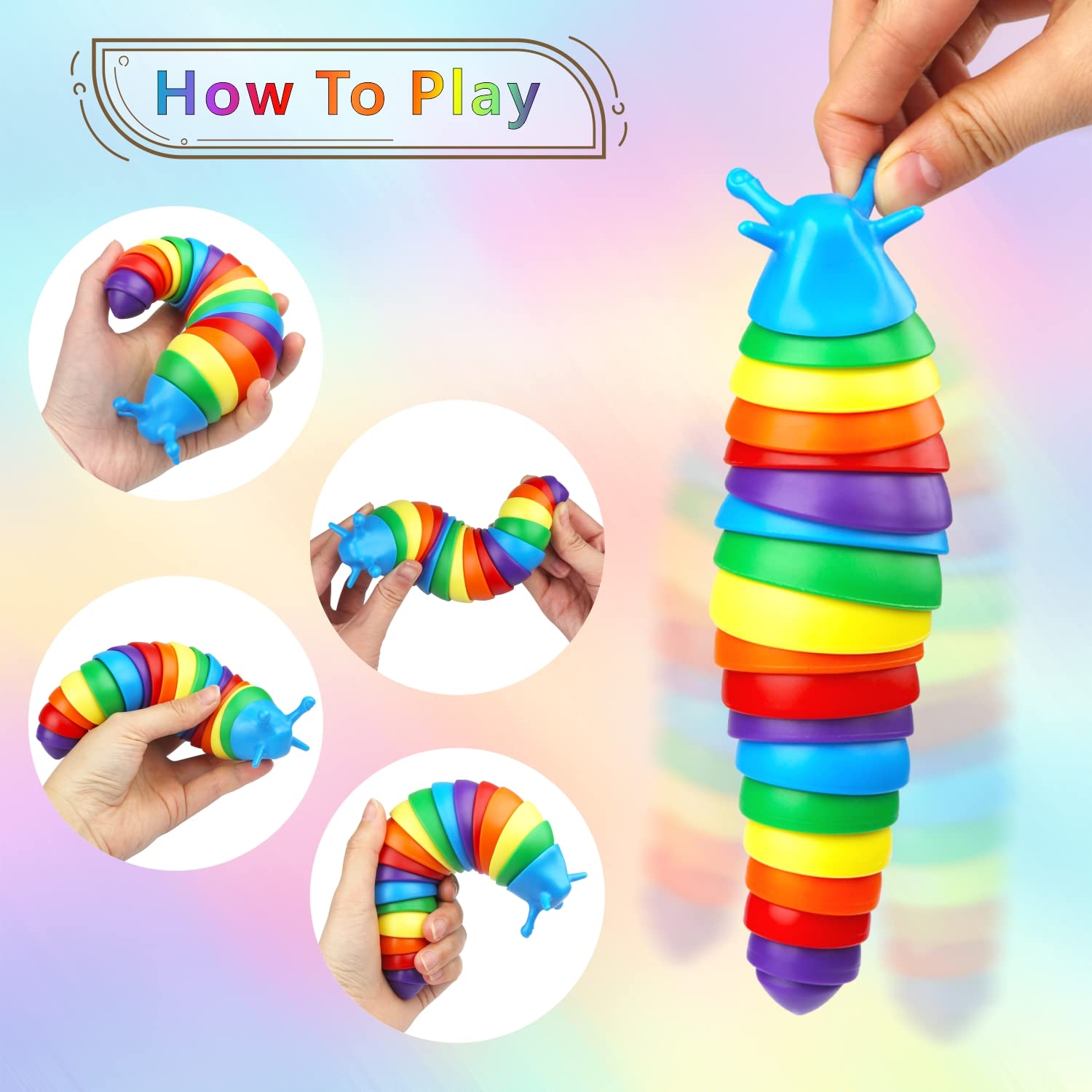SoulLife 4 Pack Caterpillar Sensory Fidget Toys - Stress Relief & Anxiety Toys for Kids with Autism, ADHD - Bulk Sensory Slug & Snail Fidget Pack for Classroom, Home & Travel Use