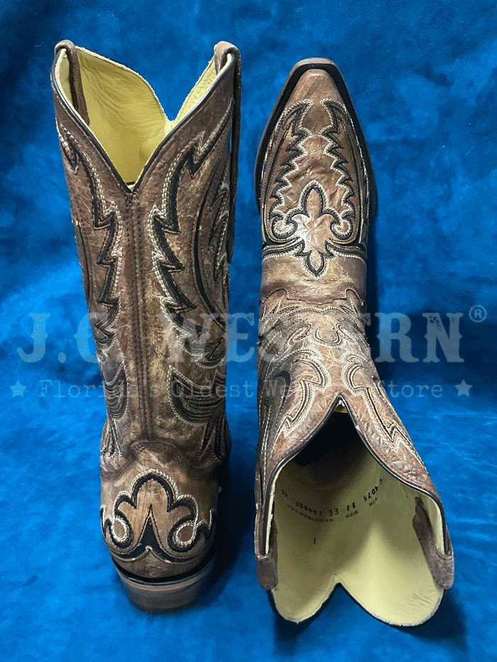 Men's Corral C4075 Western Boots - Brown Triad Embroidery Inlay Design, Comfortable Cowboy Boots for Riding, Dancing & Country Fashion