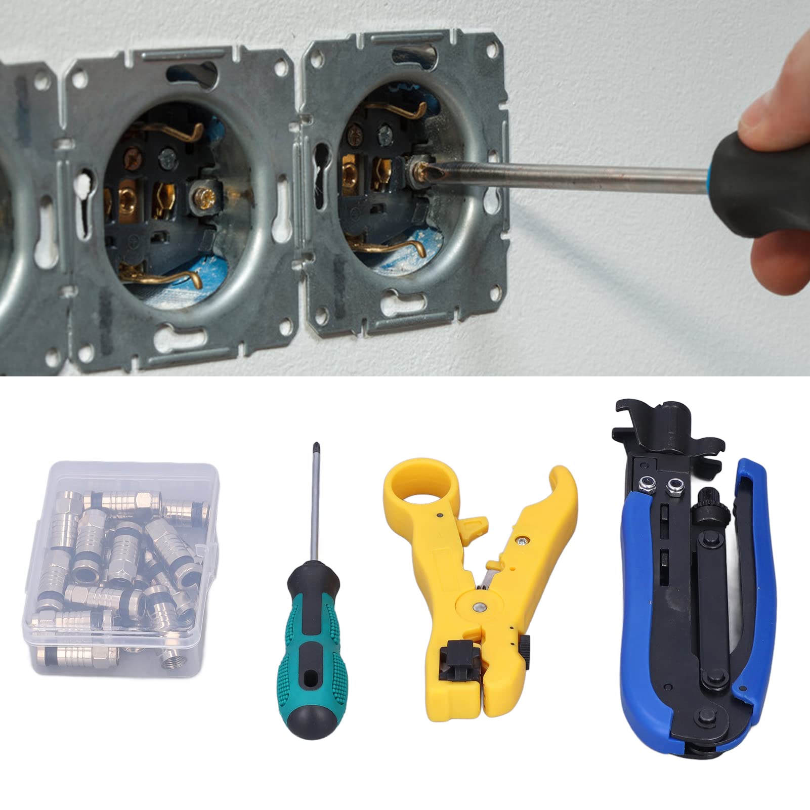 Professional Coax Cable Crimper Kit - Multifunctional Network Tool for Stripping & Crimping - Ideal for Home, Office & Telecom Installations