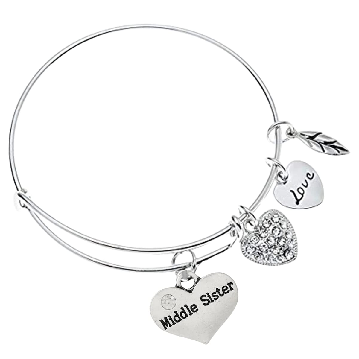 Sister Bracelet with Heart & Leaf Charm - Infinity Collection for Gifts