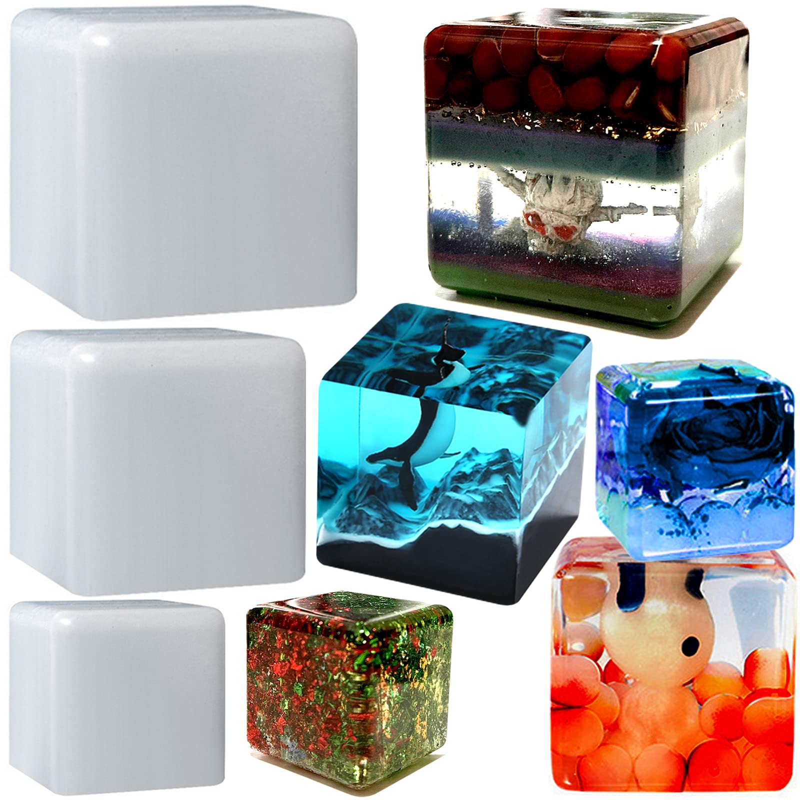 (3 Pack) Resilient Silicone Resin Cube Molds - Deep Square Epoxy Casting Molds for DIY Art, Candle & Soap Making - Perfect for Home Decor, Wedding Favors & Craft Projects