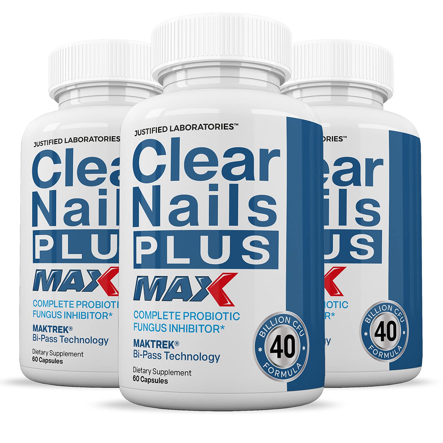 Justified Laboratories Clear Nails Plus Max Pills (3 Pack) - 40 Billion CFU Probiotic Supplement for Strong, Healthy Hair, Skin & Nails - 180 Capsules - Supports Beauty & Wellness Routine for Women & Men