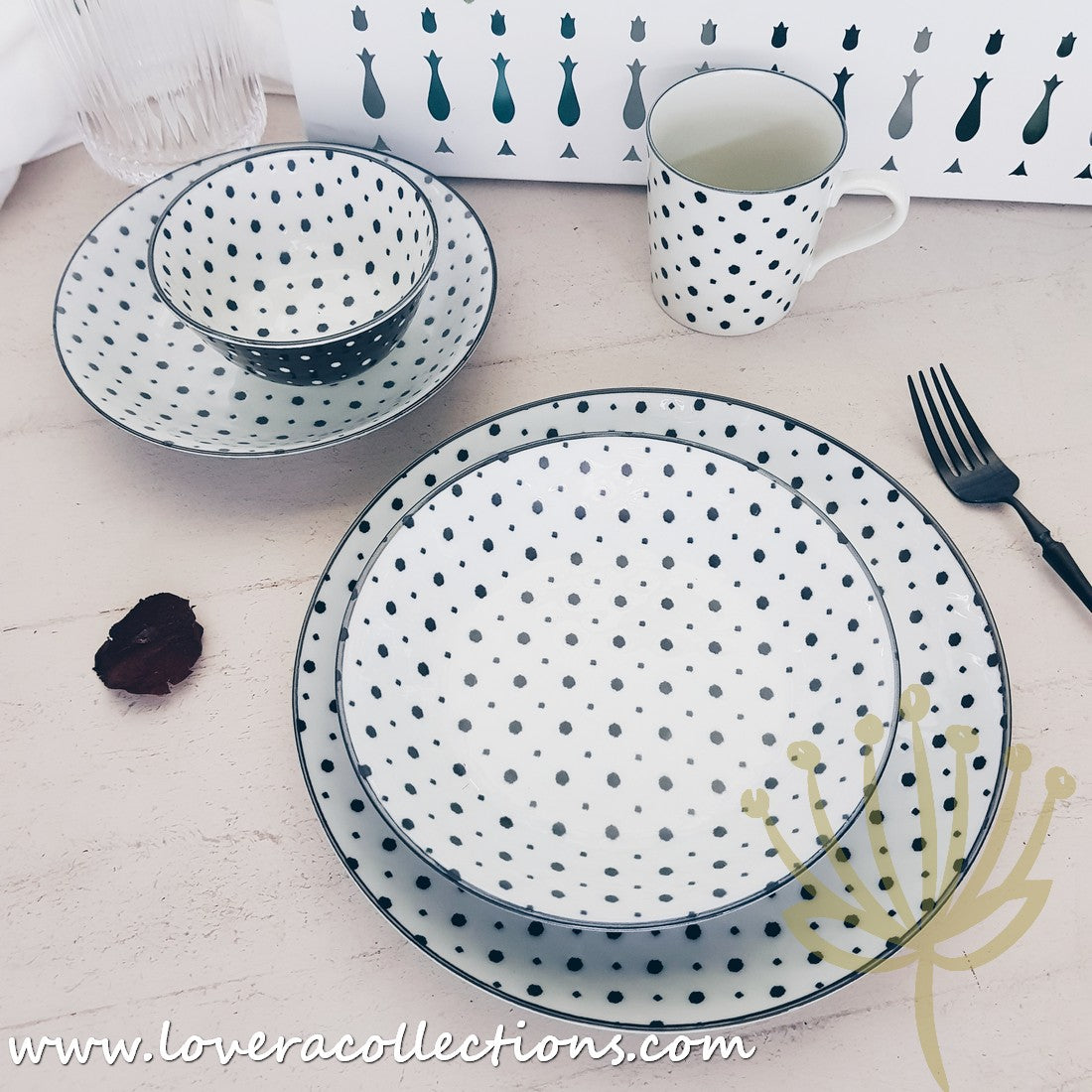Awasaka Black & White Modern Dots Dinnerware Set - 12-Piece Porcelain Plates & Bowls for Stylish Dining - Perfect for Dinner Parties, Restaurant-Style Meals & Home Decor