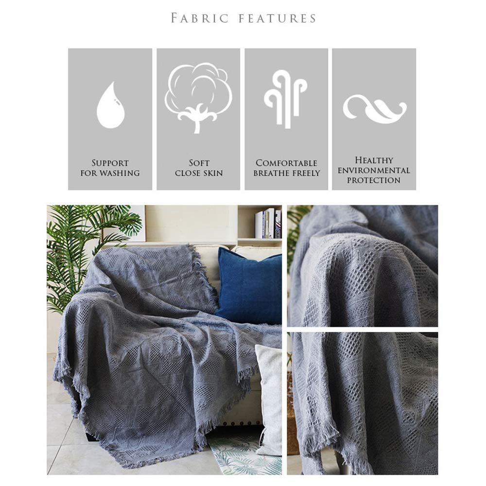 Boho Blanket - Diamond Dark Tapestry Sofa Throw, Soft Fabric Dust Cover for Couch (230x275cm, Gray) - Perfect for Living Room Decor, Cozy Home & Outdoor Picnics