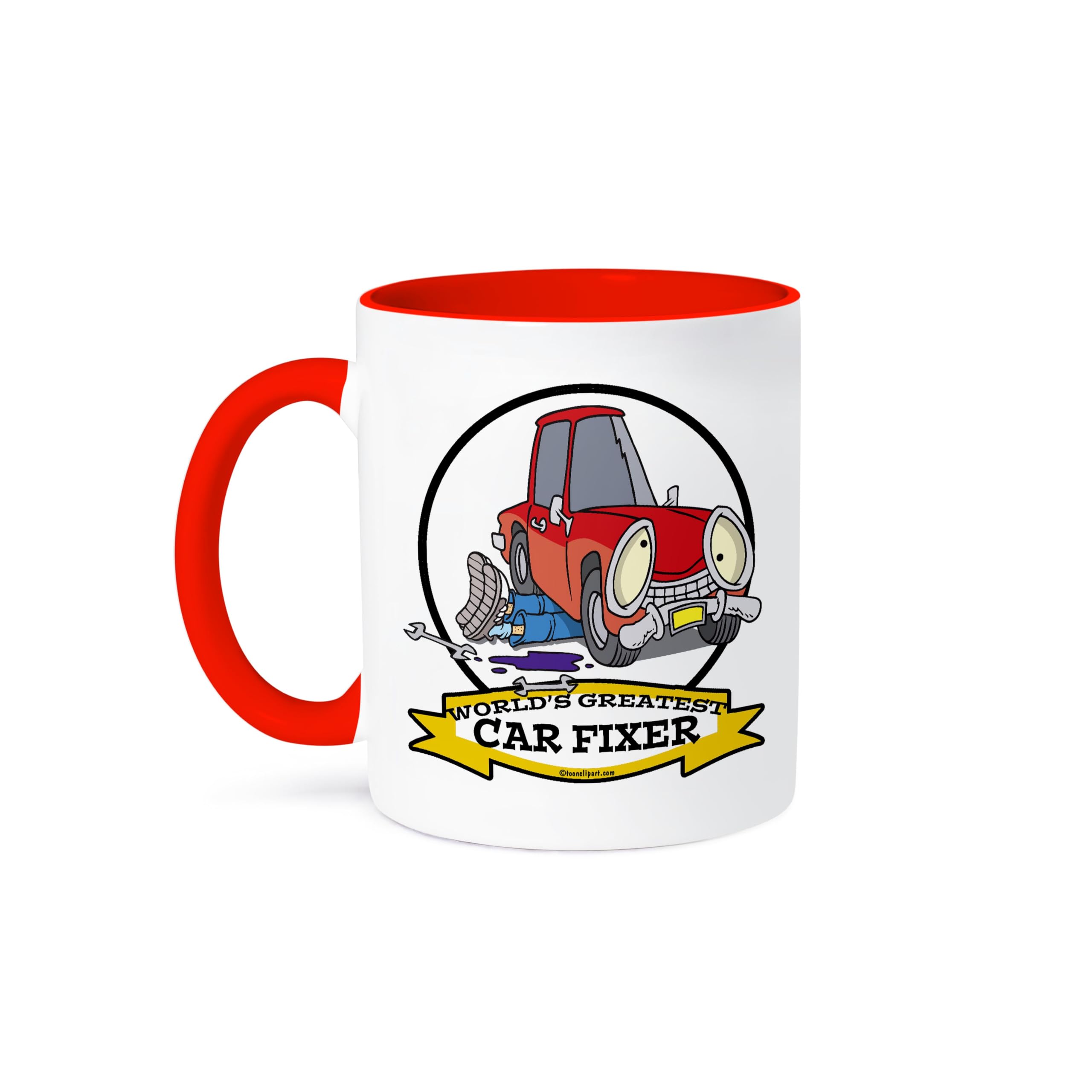 3dRose 11oz Funny Coffee Mug - World's Greatest Car Fixer Occupation Job Cartoon Design | Novelty Gift for Mechanics & Car Enthusiasts | Perfect for Office, Workshop & Coffee Breaks