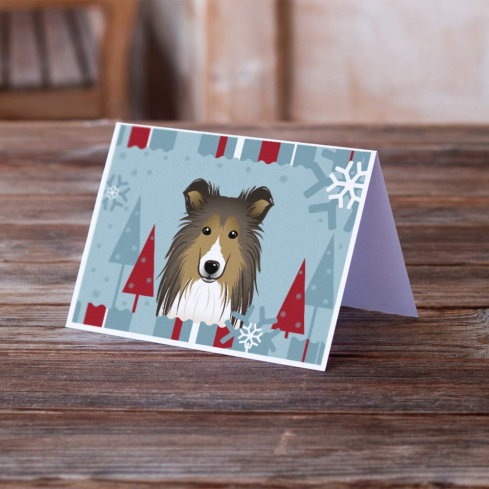 Winter Holiday Sheltie Greeting Cards - Pack of 8 Blank A7 Note Cards (5x7 inches) with Envelopes | Whimsical Christmas Dog Stationery for Holiday Greetings, Thank You Notes & Festive Correspondence