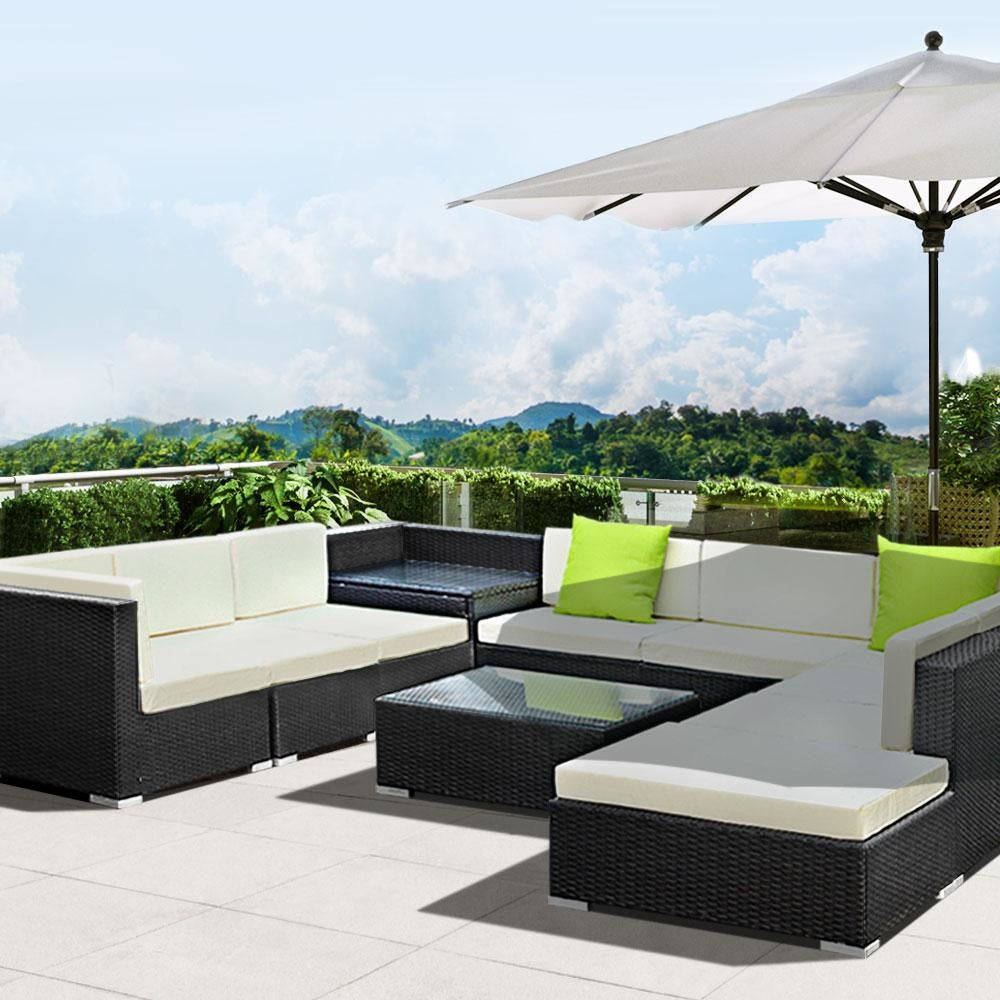 11-Piece Outdoor Wicker Patio Furniture Set - Garden Sofa & Lounge Chairs for Backyard, Poolside, or Deck Relaxation