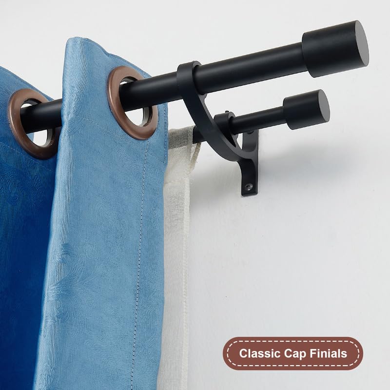72 to 144 Inch (6-12ft) Matte Black Heavy Duty Double Curtain Rod - 1
