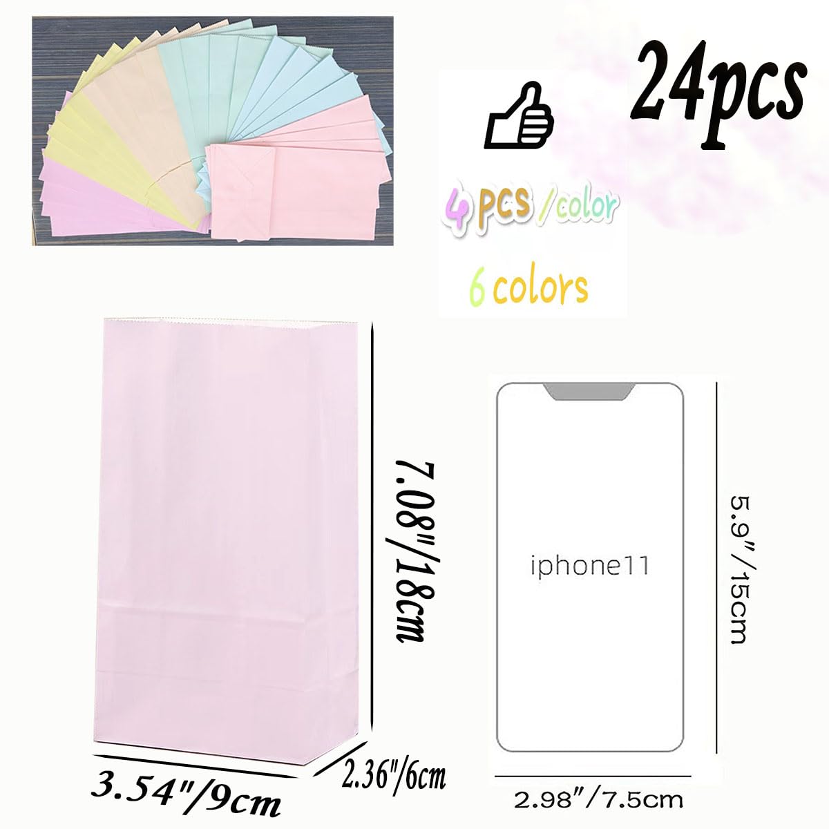 24-Piece Pastel Colored Birthday Gift Bags Set - 2