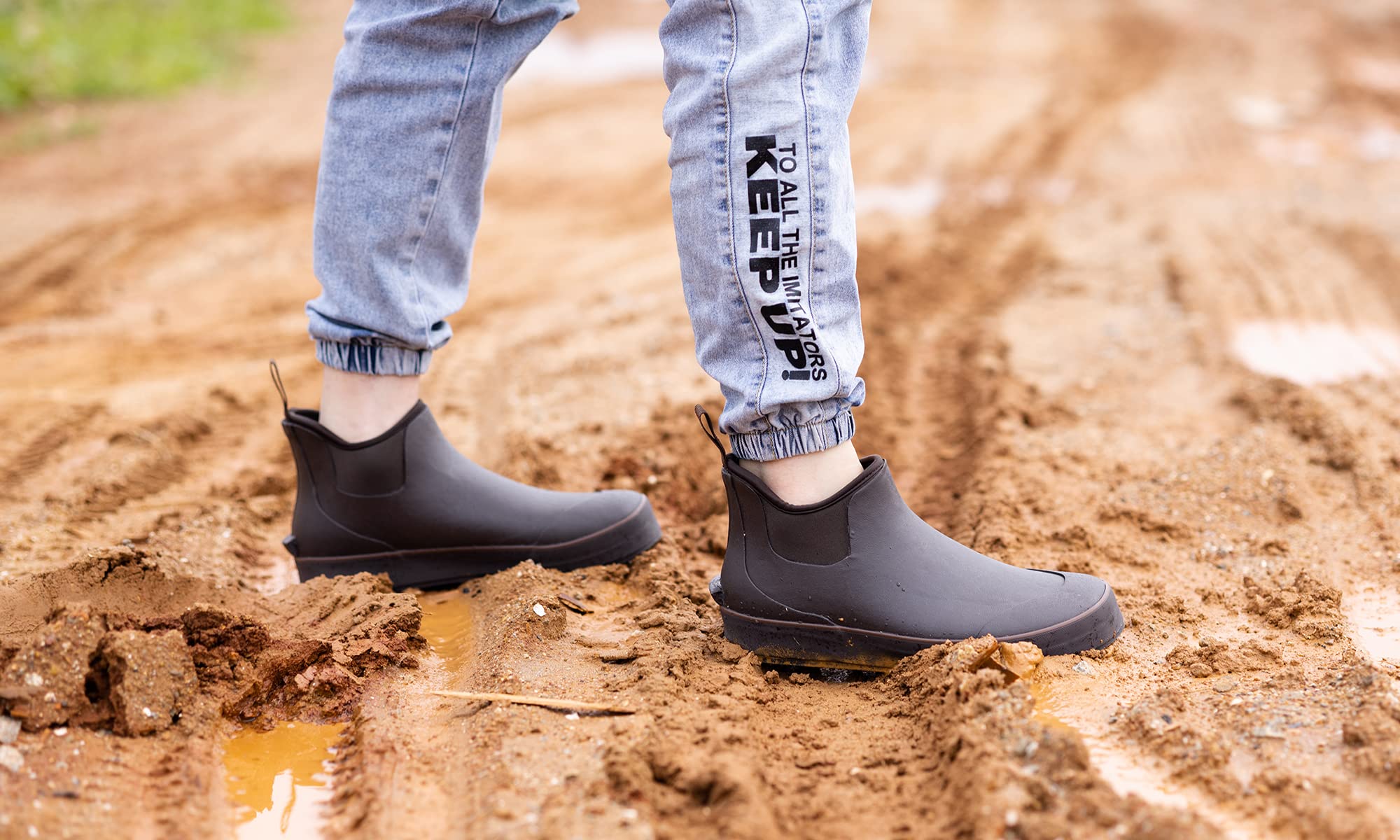 TENGTA Men's Waterproof Deck Boots - Ankle Rain Boots with Neoprene Lining & Rubber Sole - Perfect for Fishing, Boating, and Outdoor Work