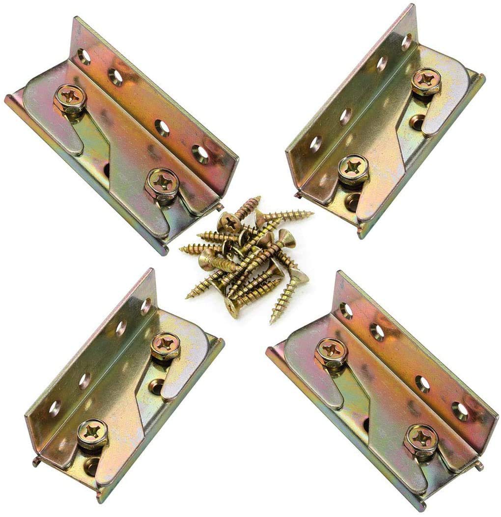 Heavy Duty No-Mortise Bed Rail Brackets - 4 Sets with Screws for Wooden Bed Frame, Headboard & Footboard Installation | Secure Bed Frame Connectors for King/Queen Size Beds | Perfect for Bedroom Furniture Assembly and DIY Home Projects