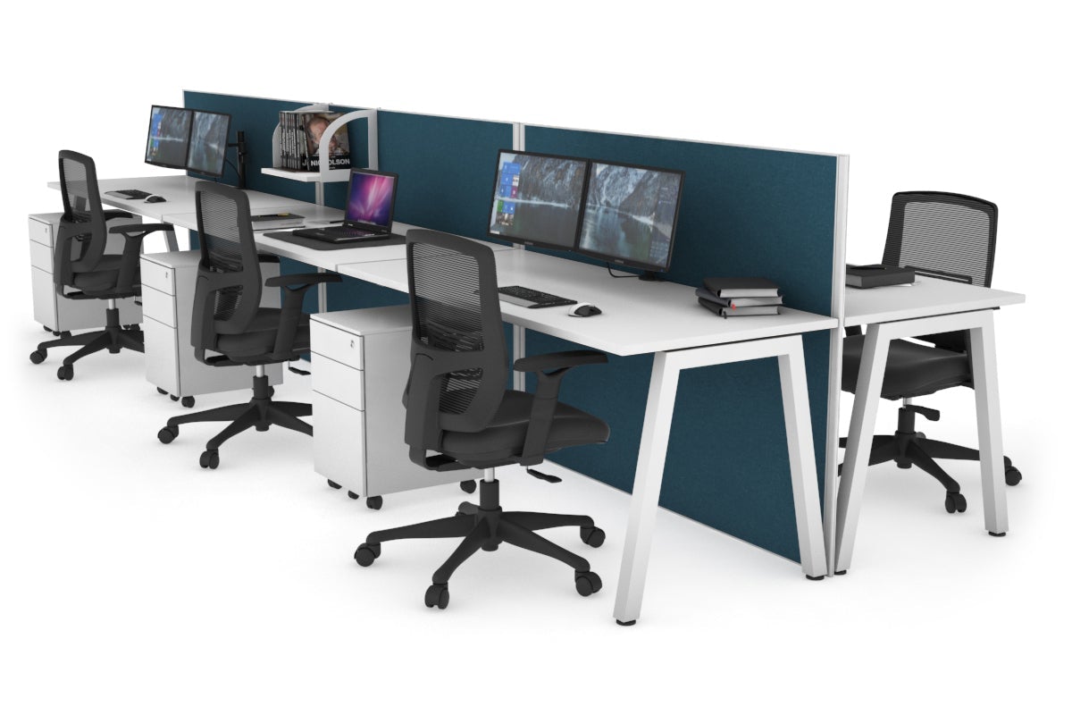 Horizon Quadro 6-Person Office Workstation Bench with A-Legs - 1200L x 700W Dimensions - Perfect for Conference Rooms, Coworking Spaces & Open Office Layouts